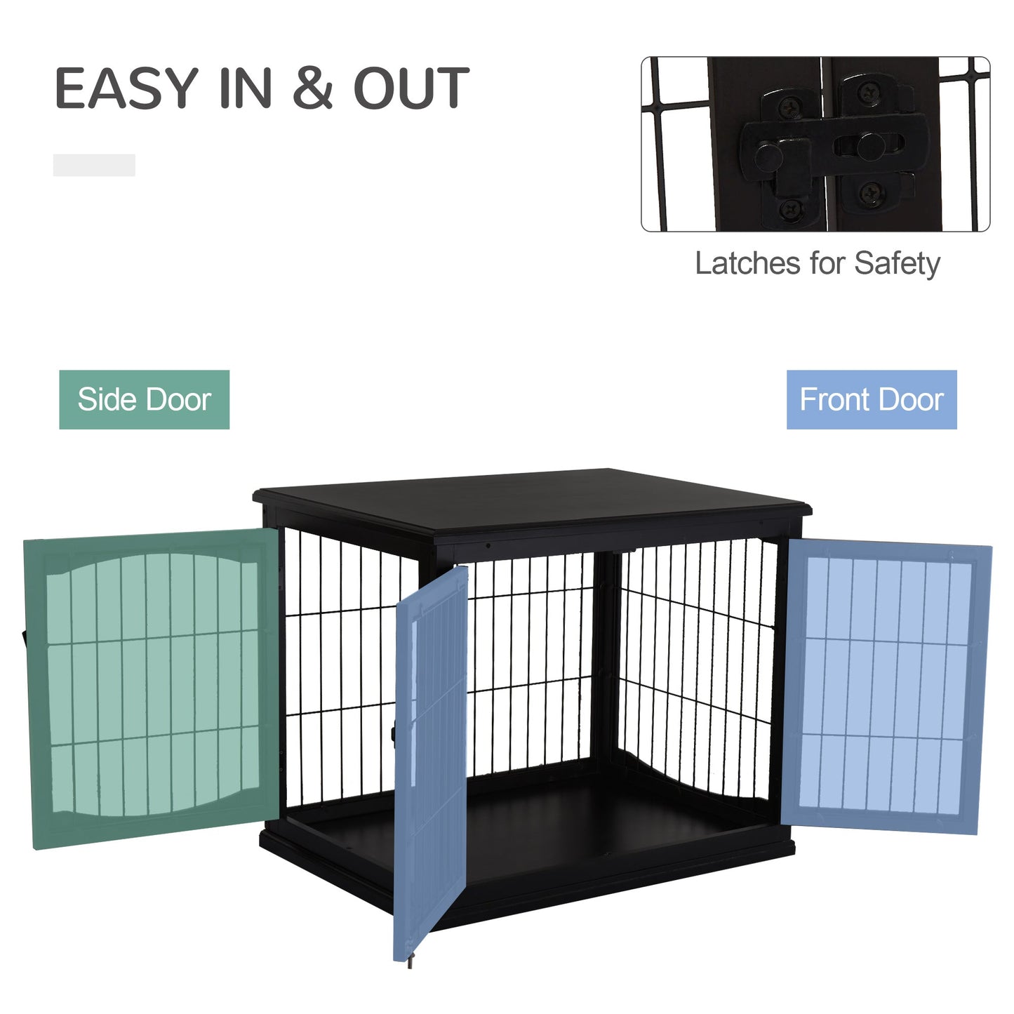 26'' Wooden Decorative Dog Cage Pet Crate Kennel with Double Door Entrance & a Simple Modern Design Black