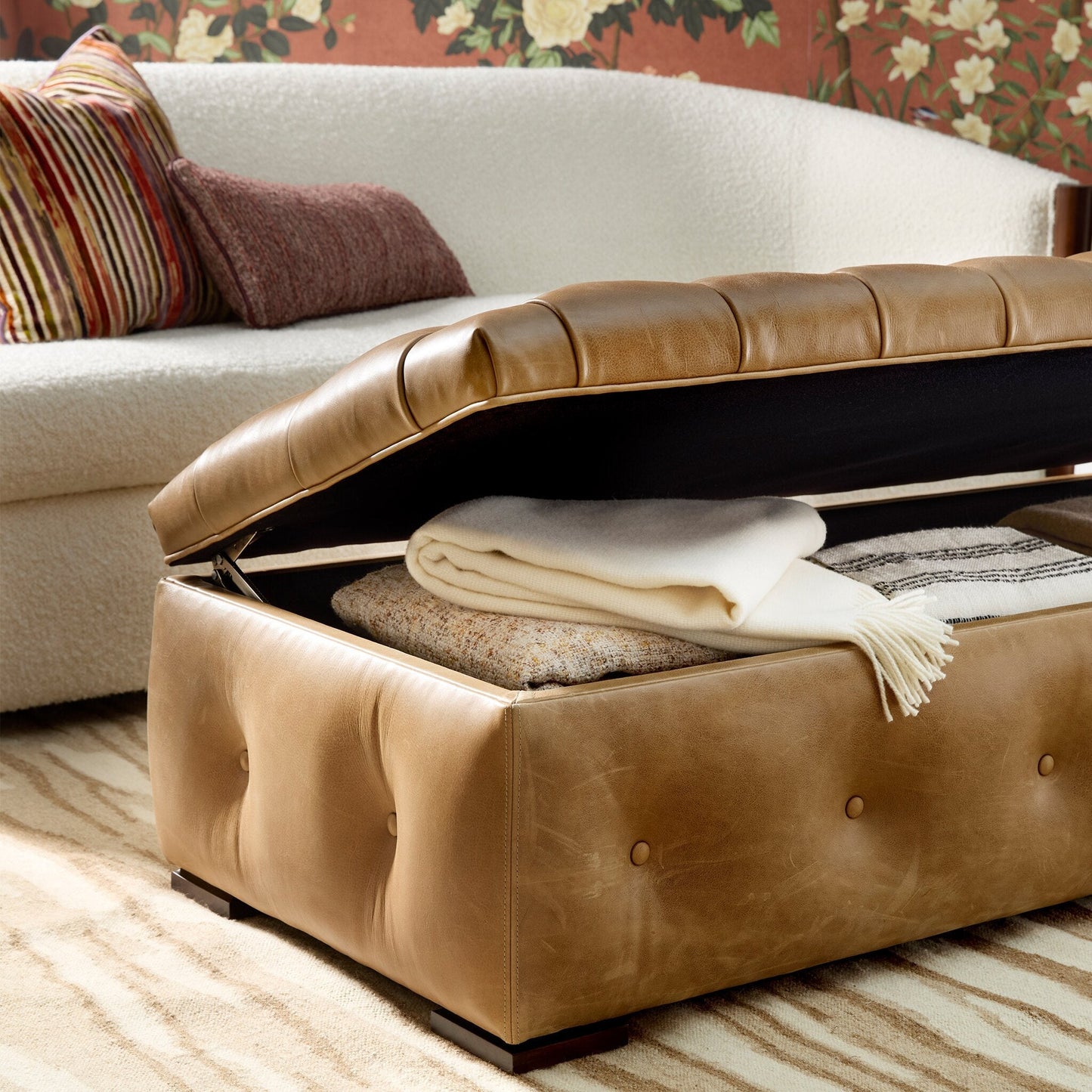 Bradley Leather Storage Ottoman
