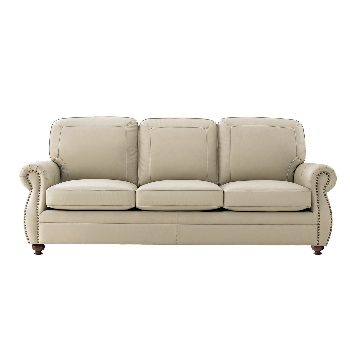 Gerardo Genuine Leather Sofa – Tan Rolled Arm Nailhead Sofa