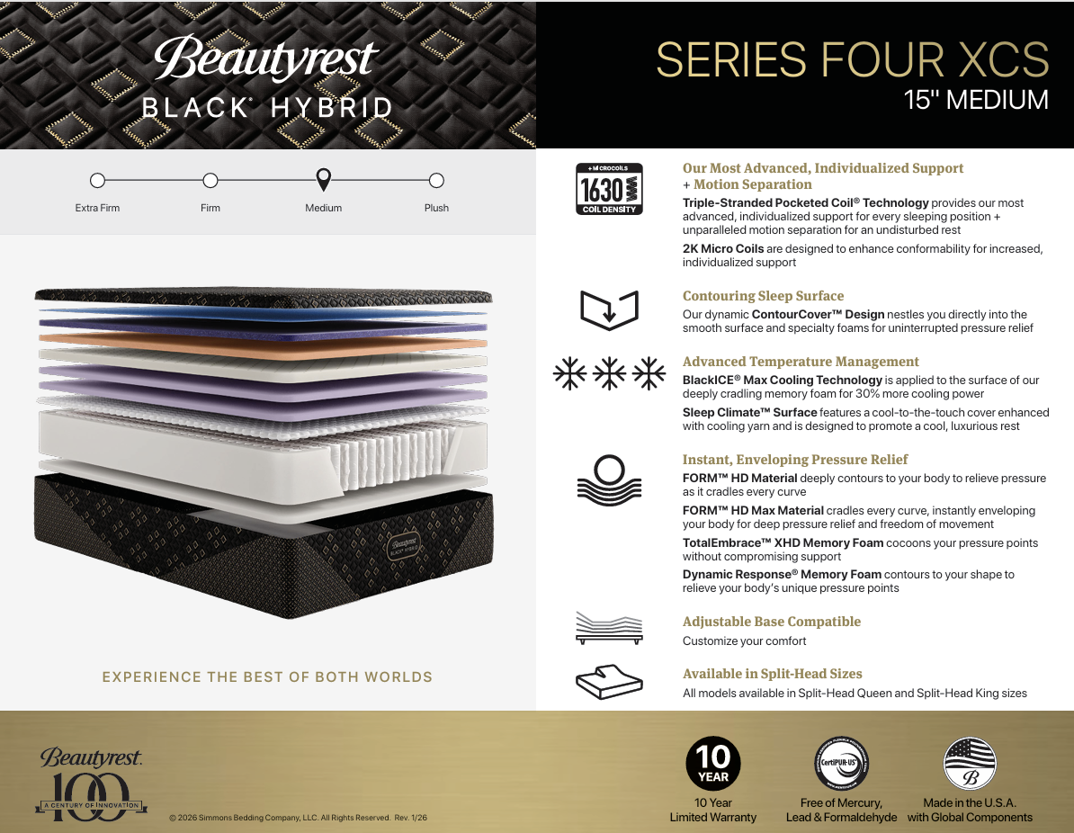 Beautyrest Black XCS Series Four Medium Hybrid Mattress