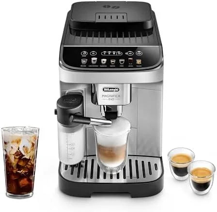 De’Longhi Magnifica Evo Automatic Espresso & Coffee Machine with Auto Milk Frother, Built-in Grinder & Auto-Clean Function – For Latte, Cappuccinos, Americano, Iced Coffee, ECAM29084SB , Silver