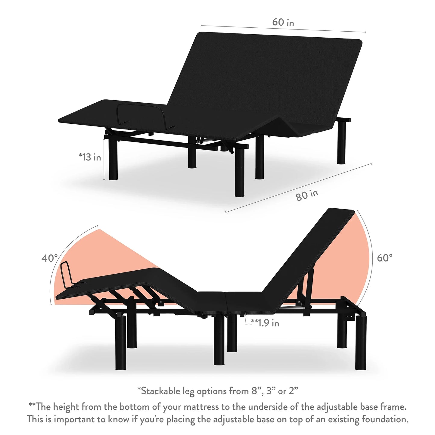 Rize Plus Adjustable Bed Base - Dual Motor Head & Foot Tilt