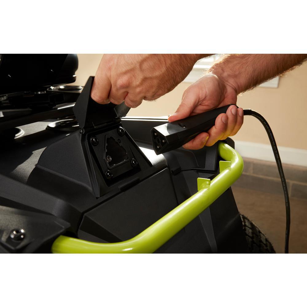 RYOBI 38 in. 100Ah Battery Electric Rear Engine Riding Lawn Mower and Bagging Kit