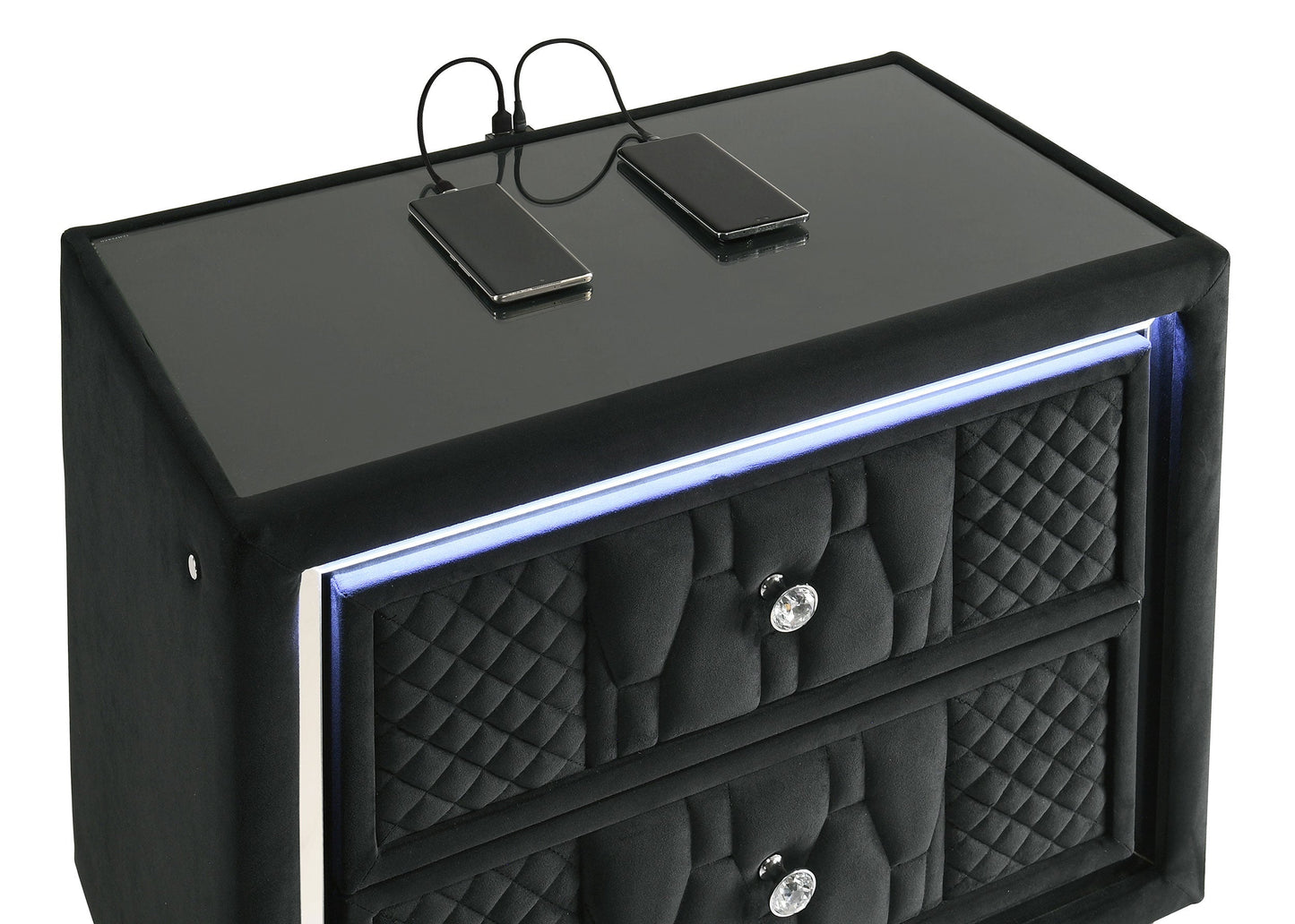Coaster Fine Furniture Lorient Velvet Bedroom Set with LED Lighting and USB Charging