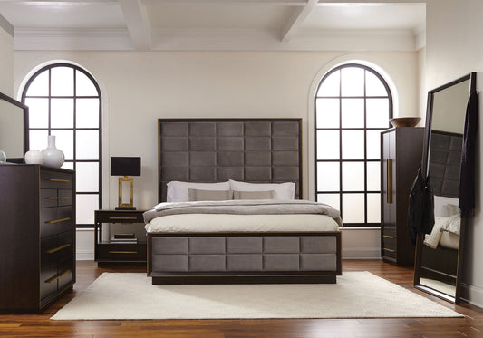 Coaster Fine Furniture Durango Bedroom Set – Grid-Tufted Velvet Headboard & Gold Hardware