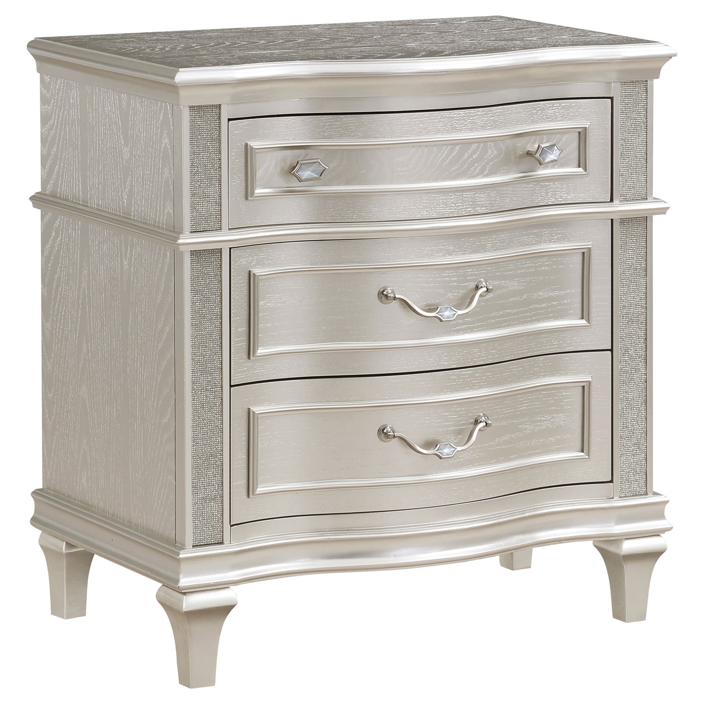 Coaster Fine Furniture Evangeline Bedroom Set – Glam Silver Oak Finish, Double Arch Tufted Headboard, USB Nightstand & Felt-Lined Drawers
