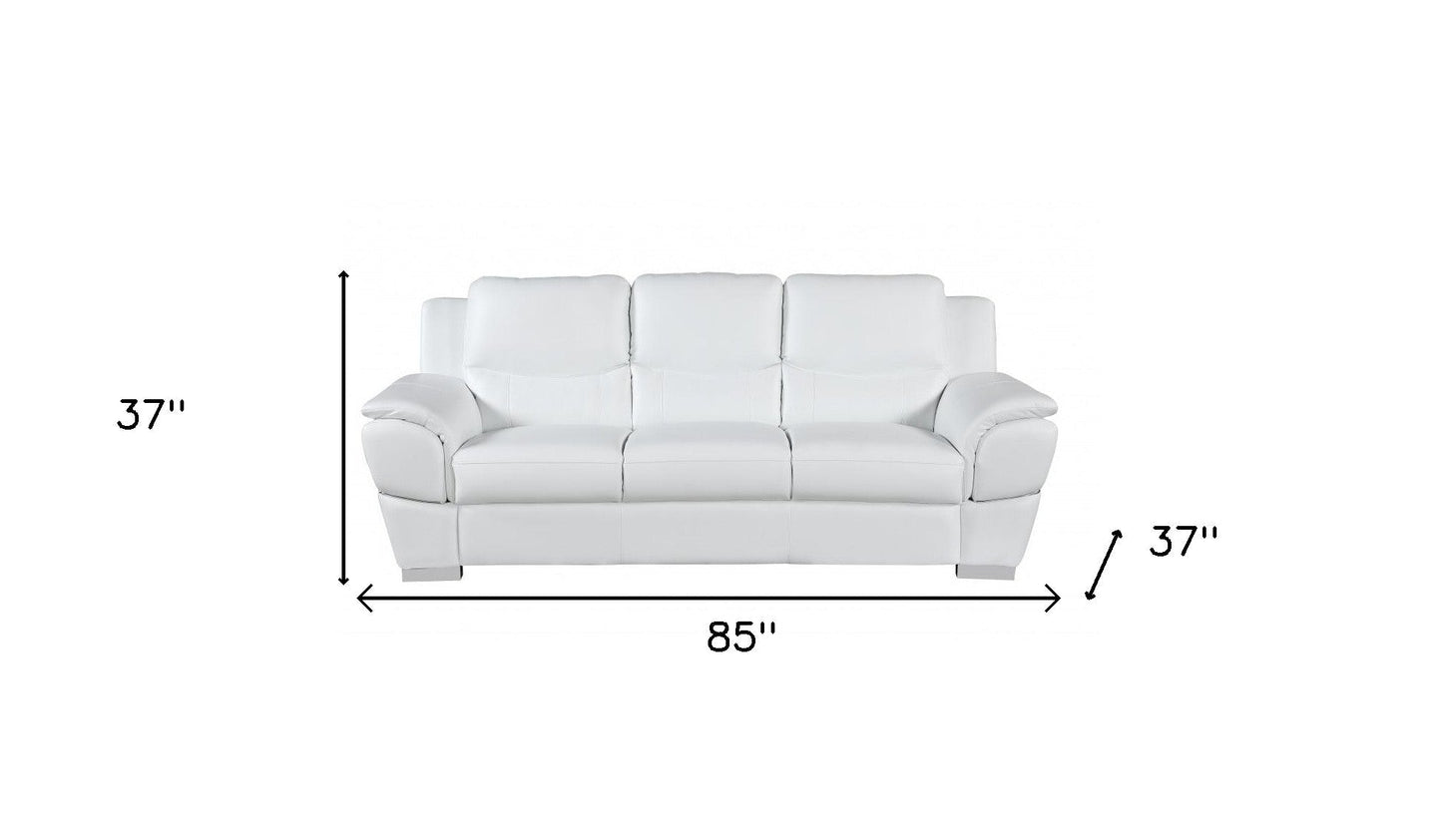 The Lena – White Leather Sofa with Silver Legs