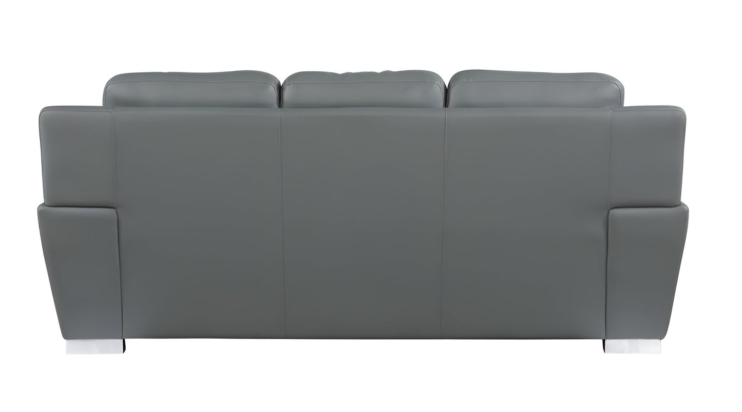 The Halston – 85" Gray Leather Sofa With Silver Legs