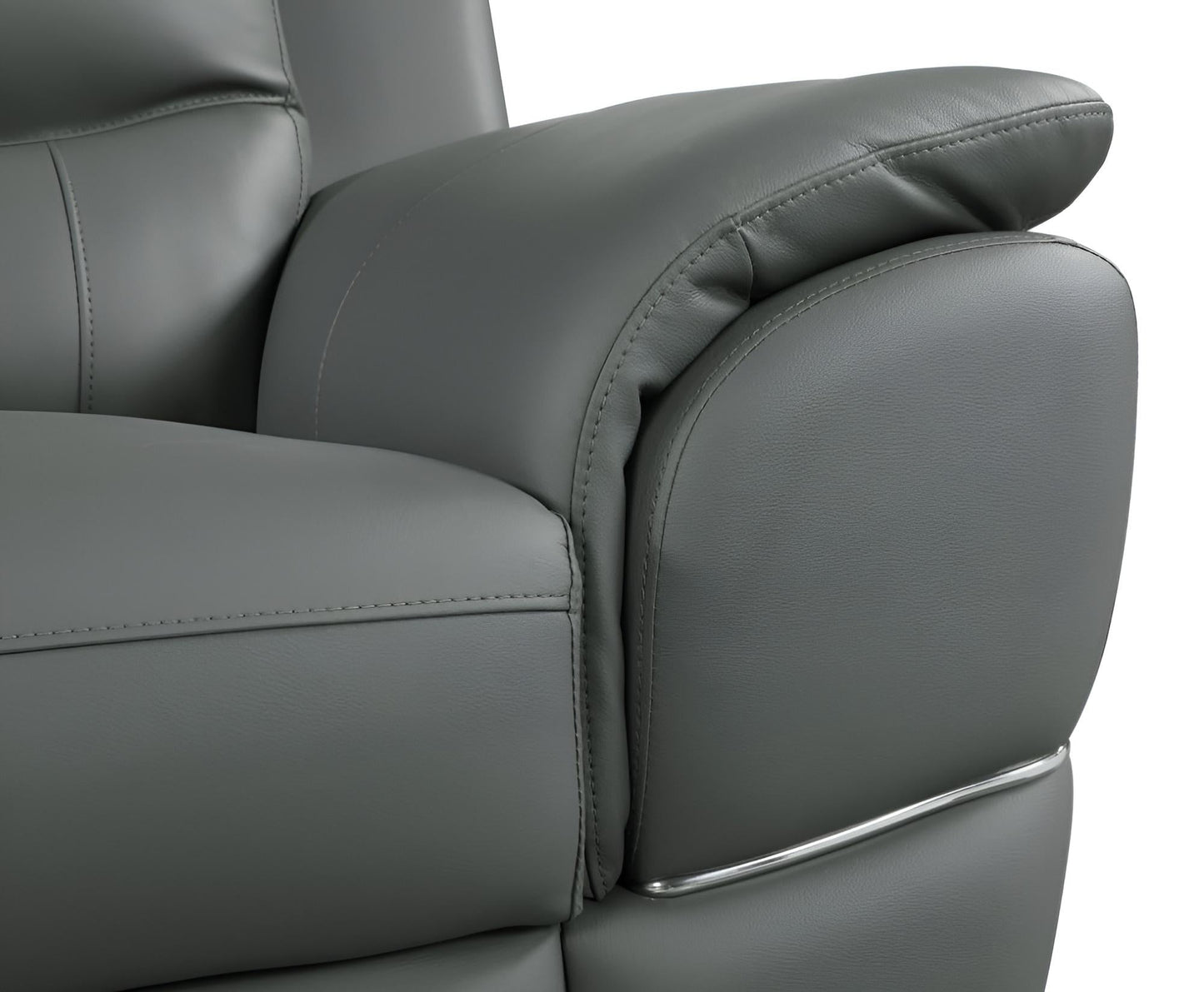 The Halston – 85" Gray Leather Sofa With Silver Legs