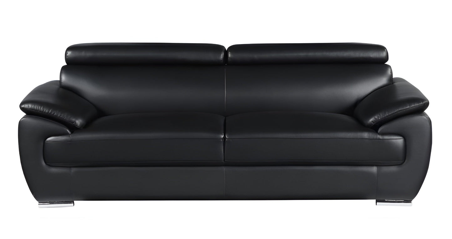 The Nightfall – Black Genuine Leather Sofa with Silver Legs