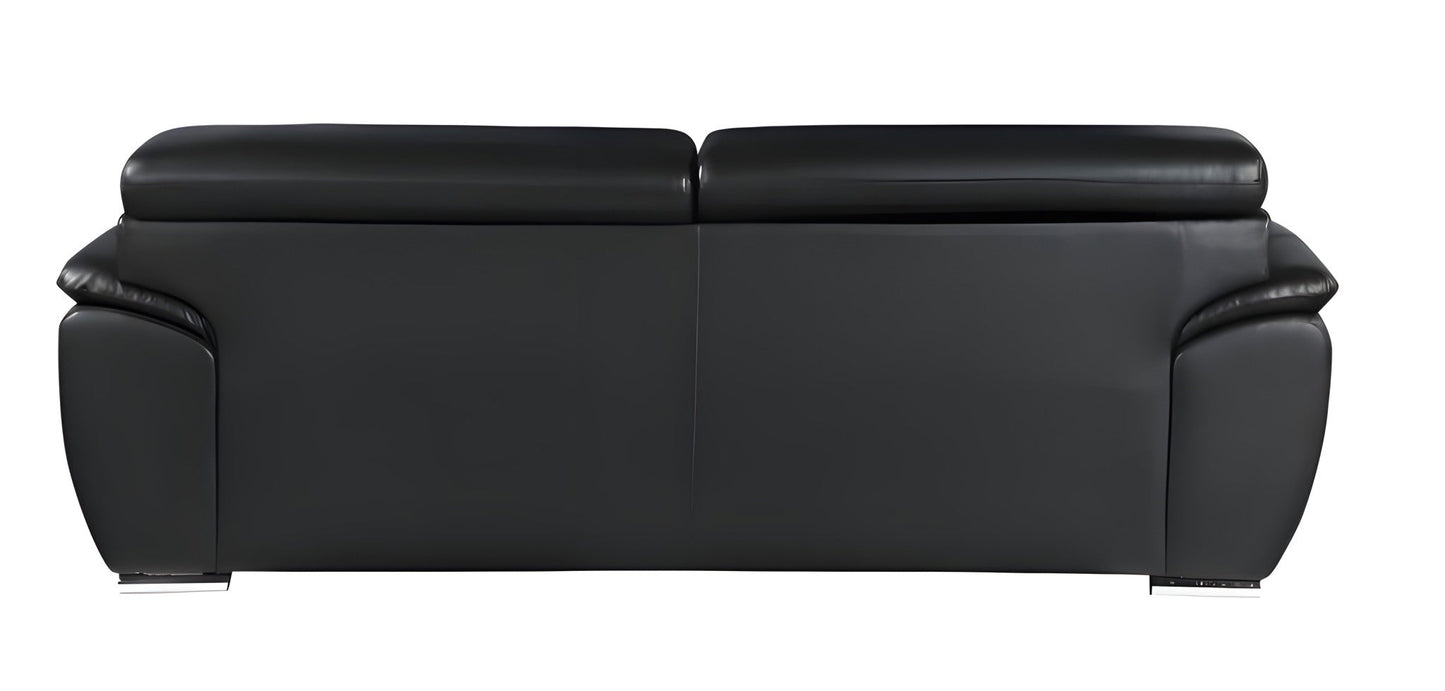 The Nightfall – Black Genuine Leather Sofa with Silver Legs