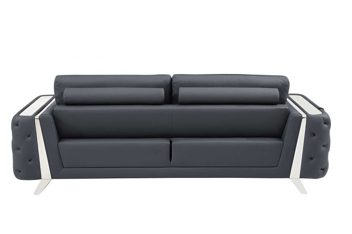 The Langford – Gray Italian Leather Sofa with Silver Legs