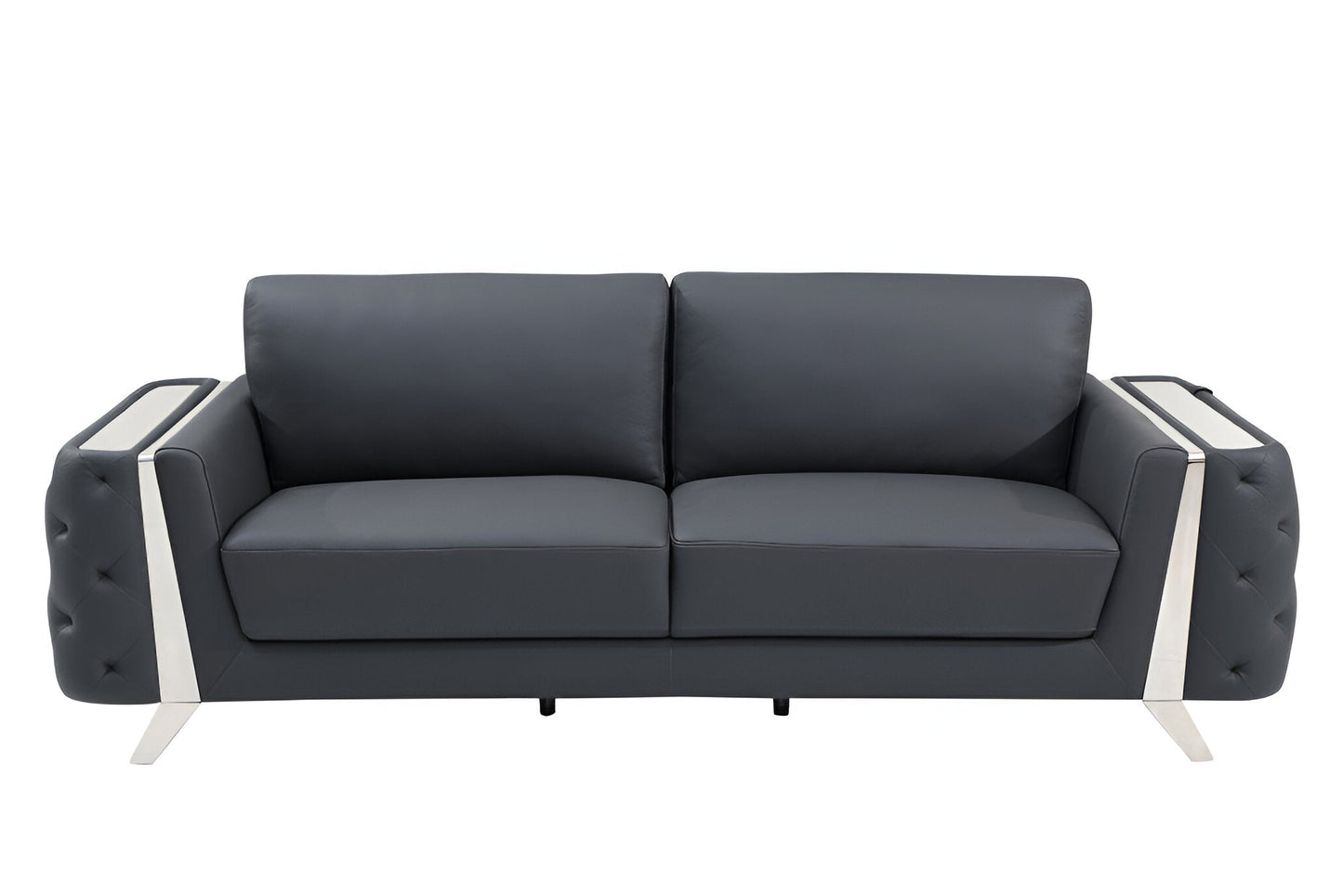 The Langford – Gray Italian Leather Sofa with Silver Legs