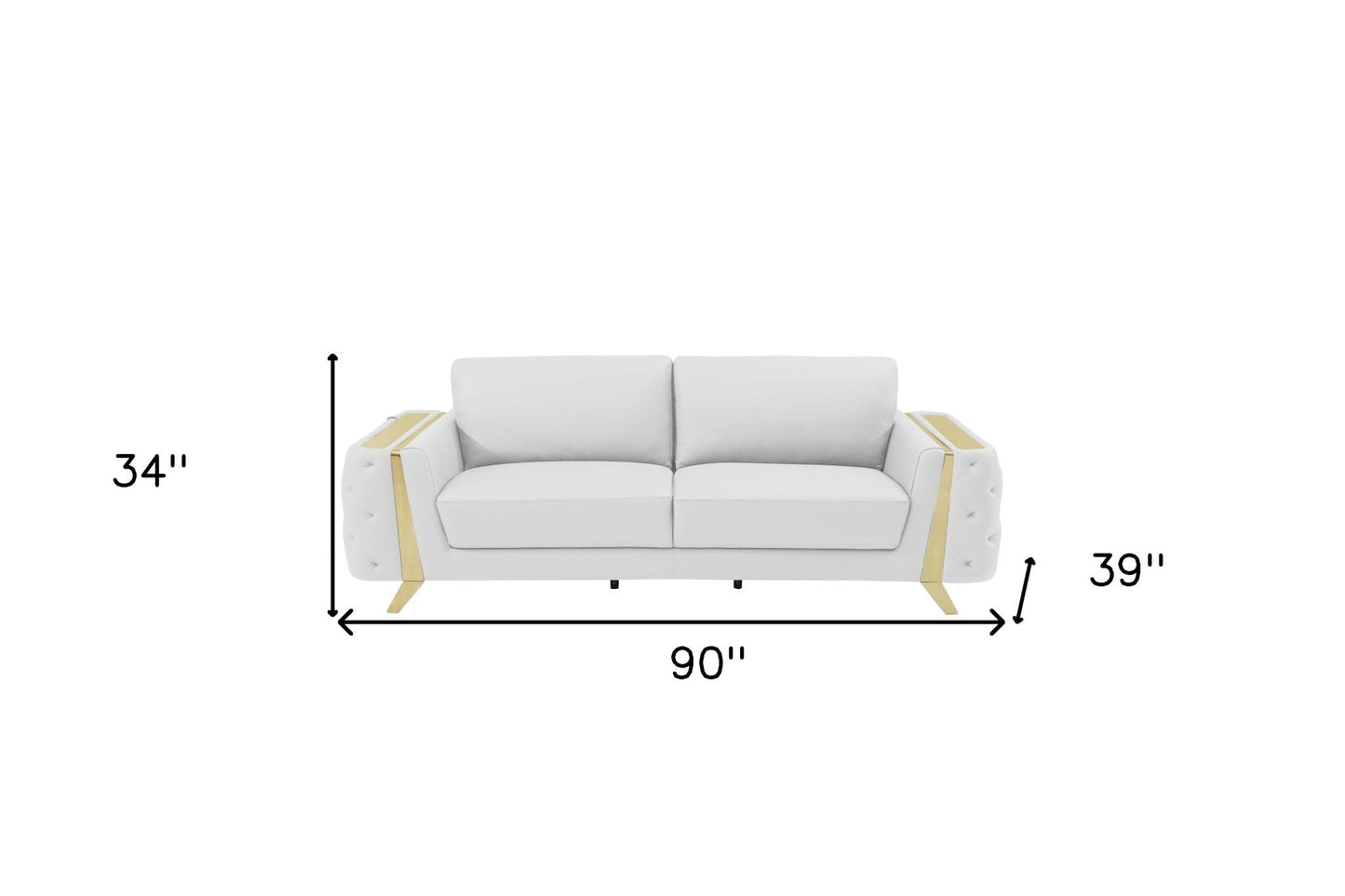 The Monroe – White Italian Leather Sofa with Gold Legs