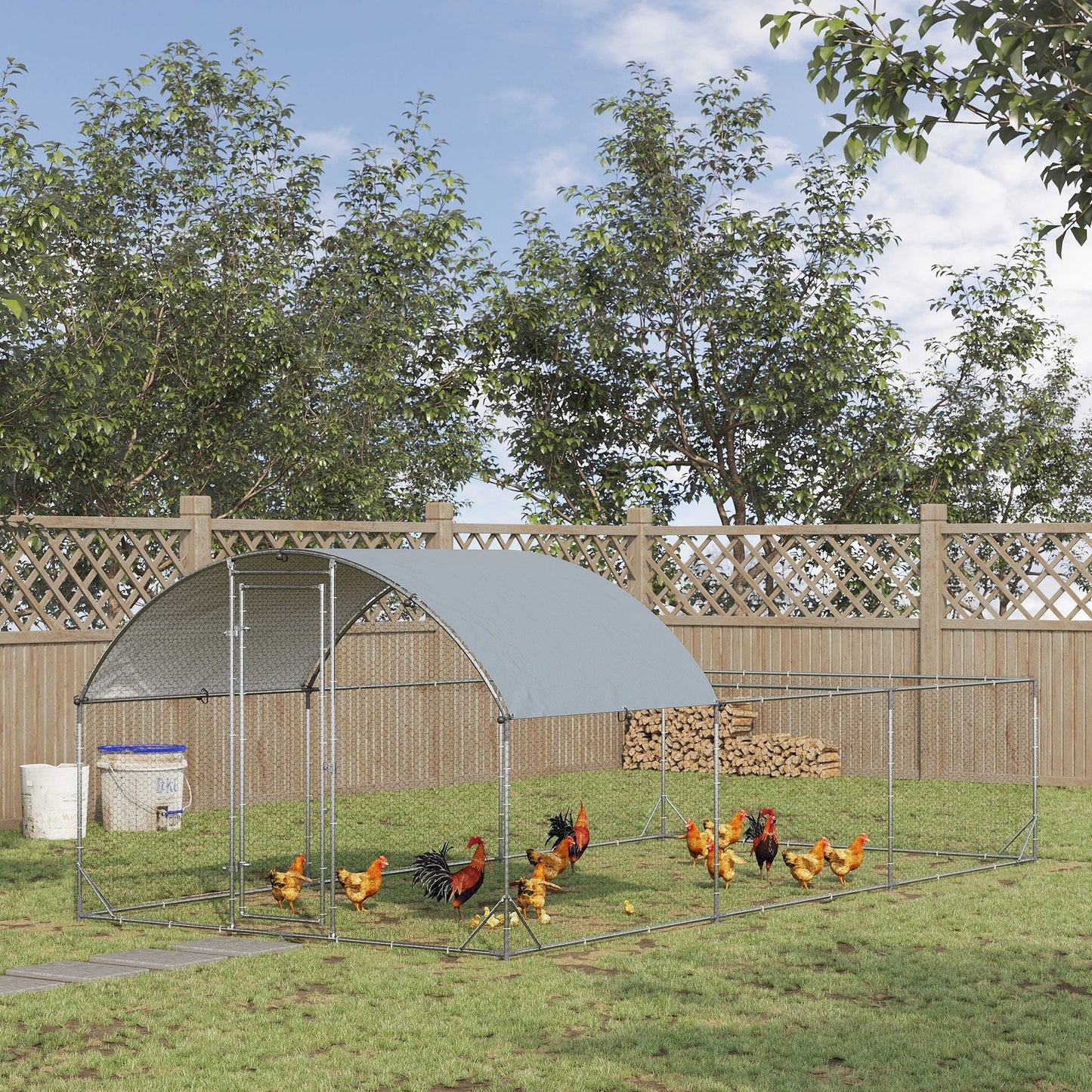 Metal Chicken Coop, Walkin Chicken Runs, Duck Rabbit Enclosure Pen, Outdoor Poultry Cage with Waterproof and Anti-UV Cover for Backyard, Farm, (1" Diameter, 18.7'L x 9.2'W x 6.4'H)