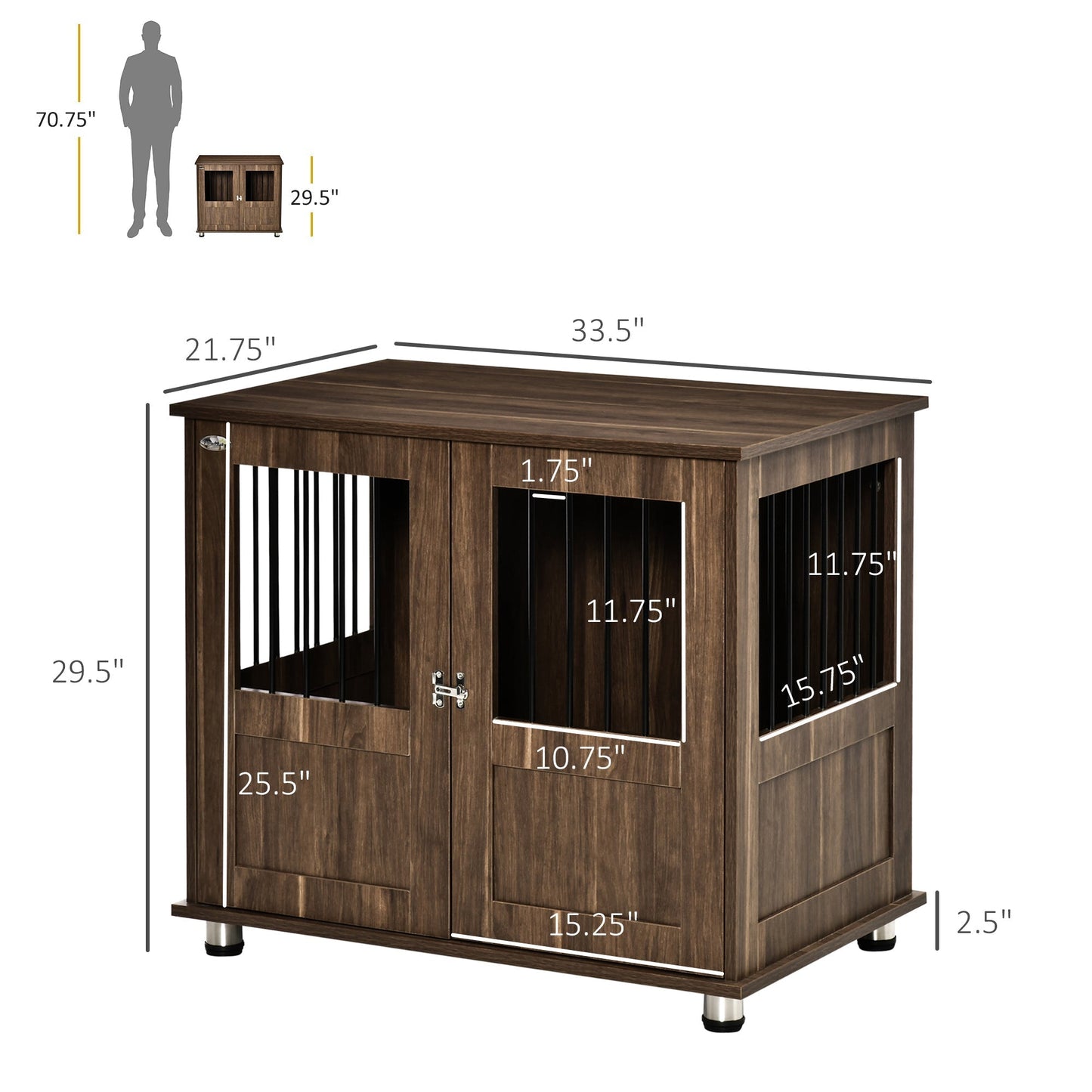 Furniture Style Dog Crate, Wooden & Wire End Table, Small & Medium Pet Crate with Magnetic Double Door Indoor Decorative Dog Kennel Cage, Brown