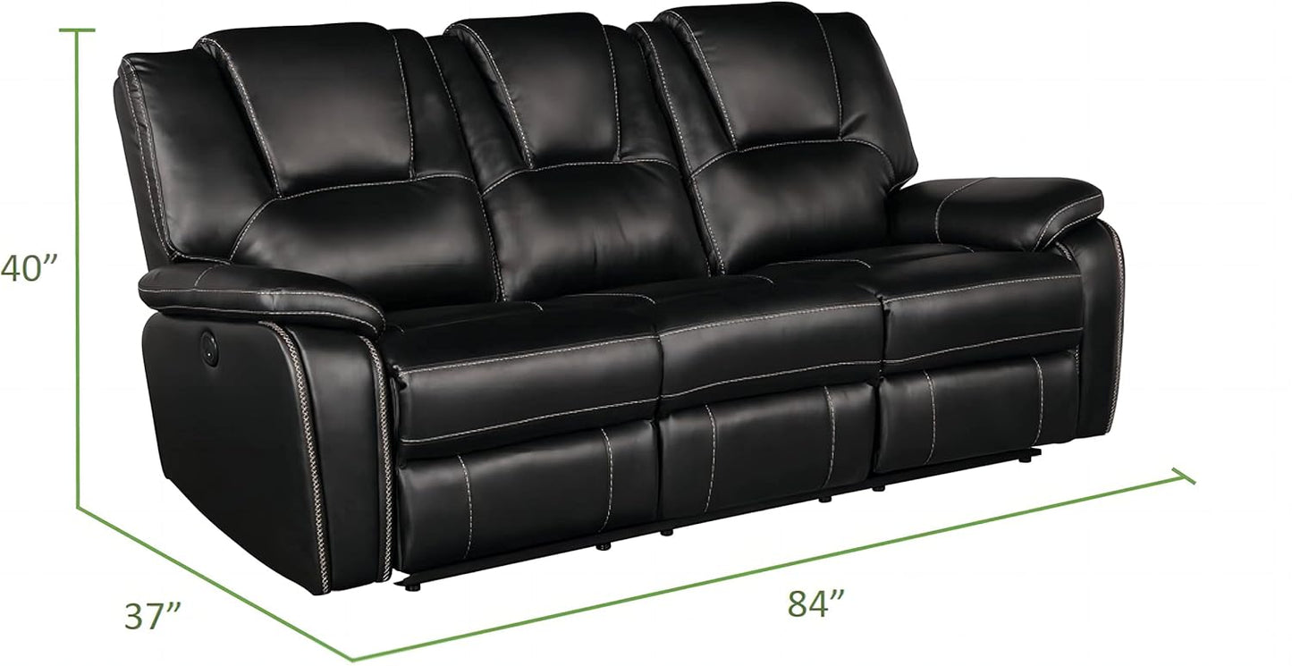 Bergenfield Furniture Manual Recliner Sofa Set Bonded Leather Reclining Loveseat Couch Living Room Black