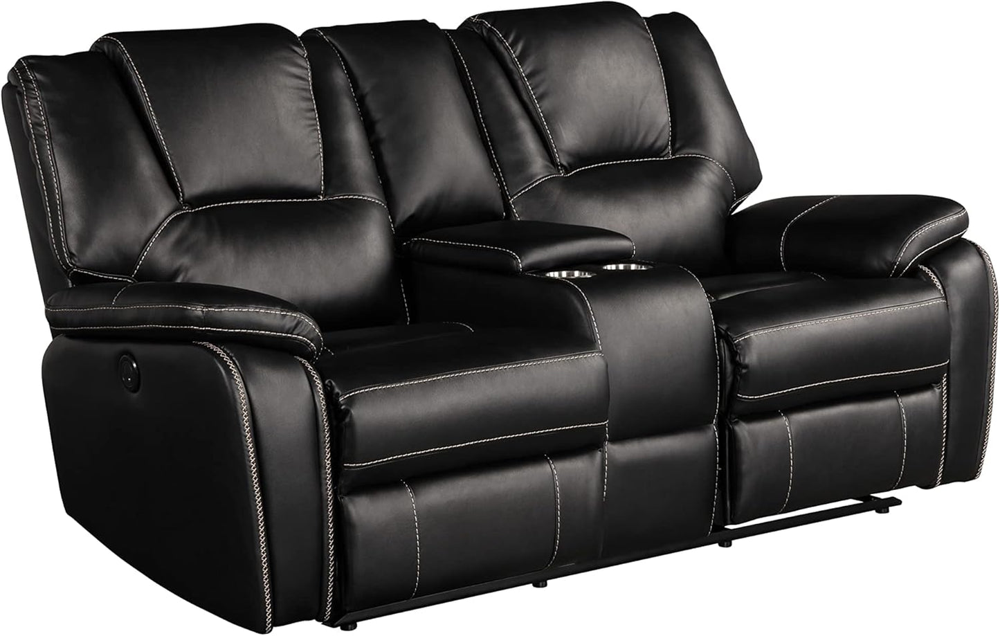 Bergenfield Furniture Manual Recliner Sofa Set Bonded Leather Reclining Loveseat Couch Living Room Black