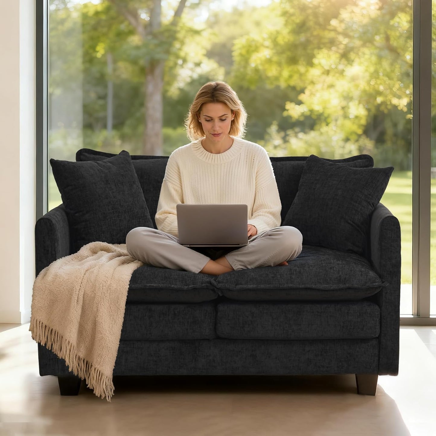 Bergenfield Furniture Loveseat Sofa Cloud Couch 50 Inch Modern 2 Seat Deep Seat Sofa with Pillows