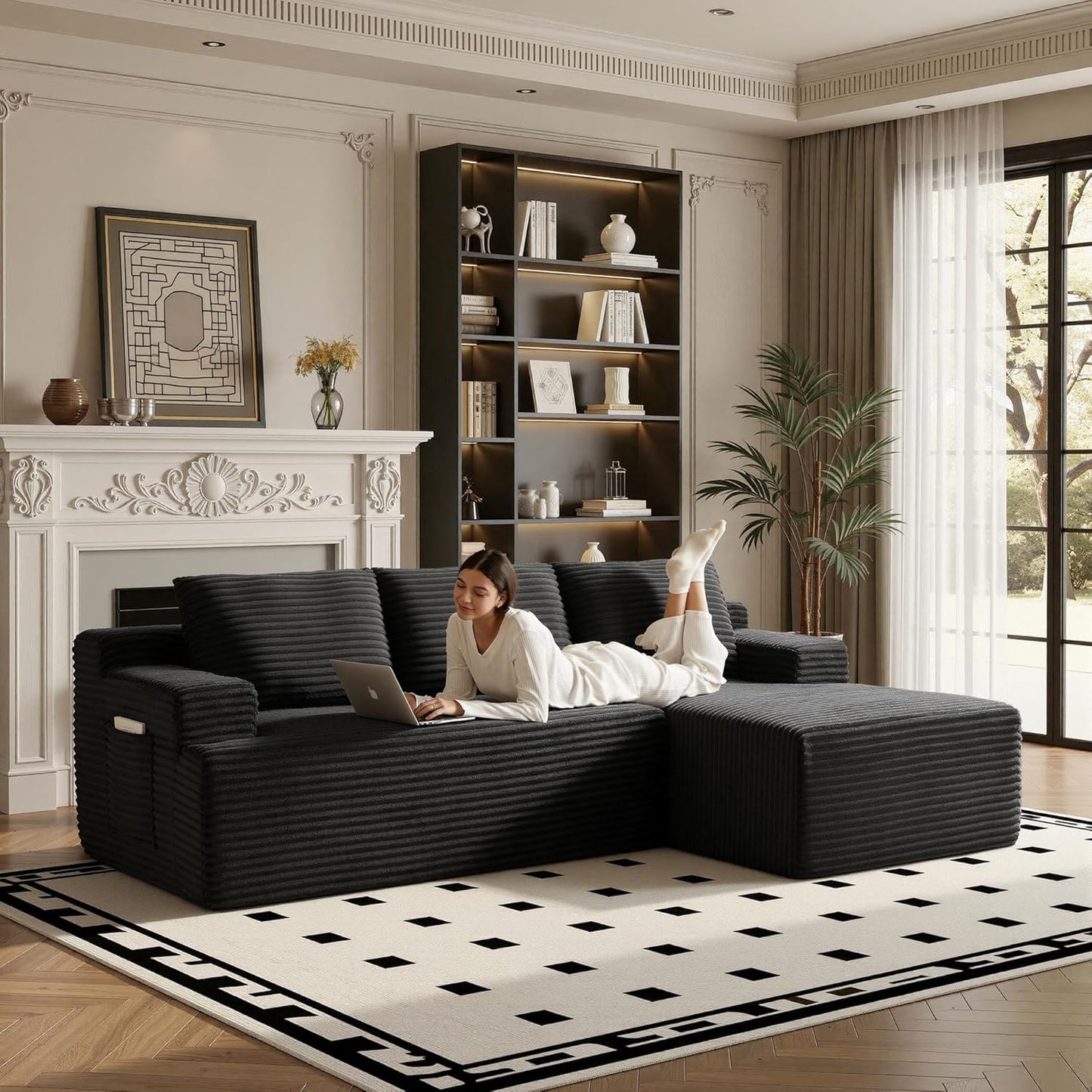 Bergenfield Furniture Sectional Couch Cloud Sofa L Shaped Upholstered Modular Sectional Couch with Chaise Boneless Modern Living Room Sofa