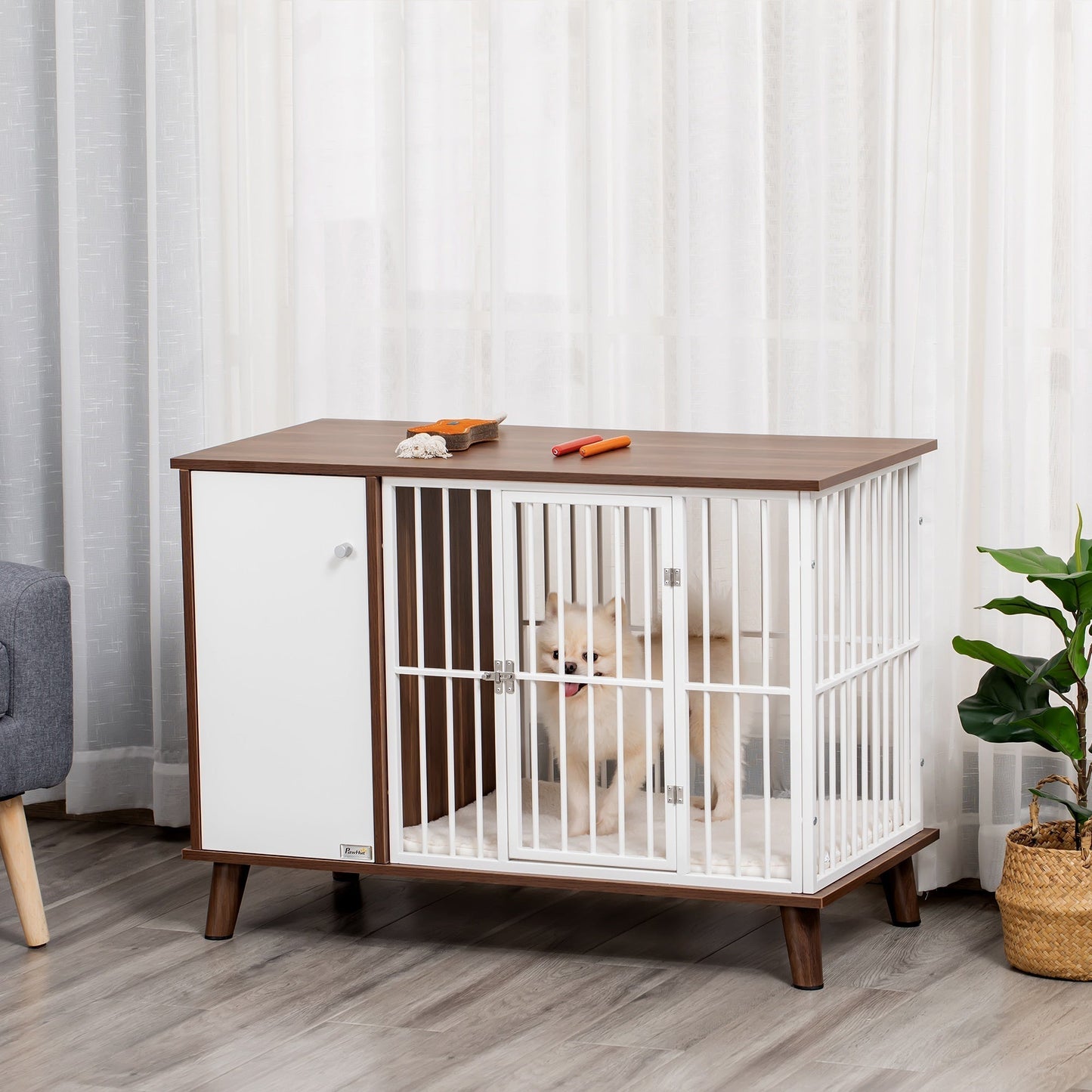 Furniture Style Dog Crate, Pet Cage Kennel End Table, Indoor Decorative Dog House, with Wooden Top, Door, for Small Dogs, Brown