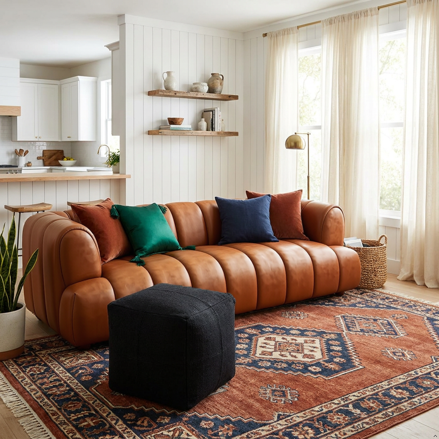 Cognac Top-Grain Leather Sofa