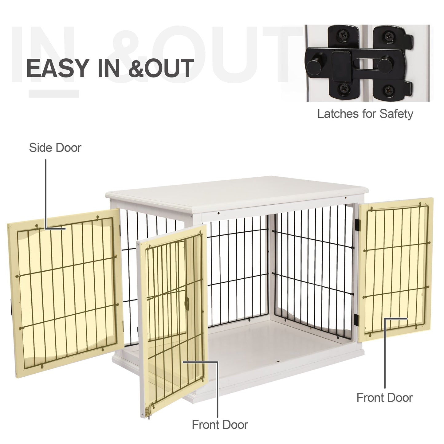 26" Wooden Dog Crate, Furniture Style Pet Cage Kennel, End Table, with Lockable Double Door Entrance, and Top Shelf, White