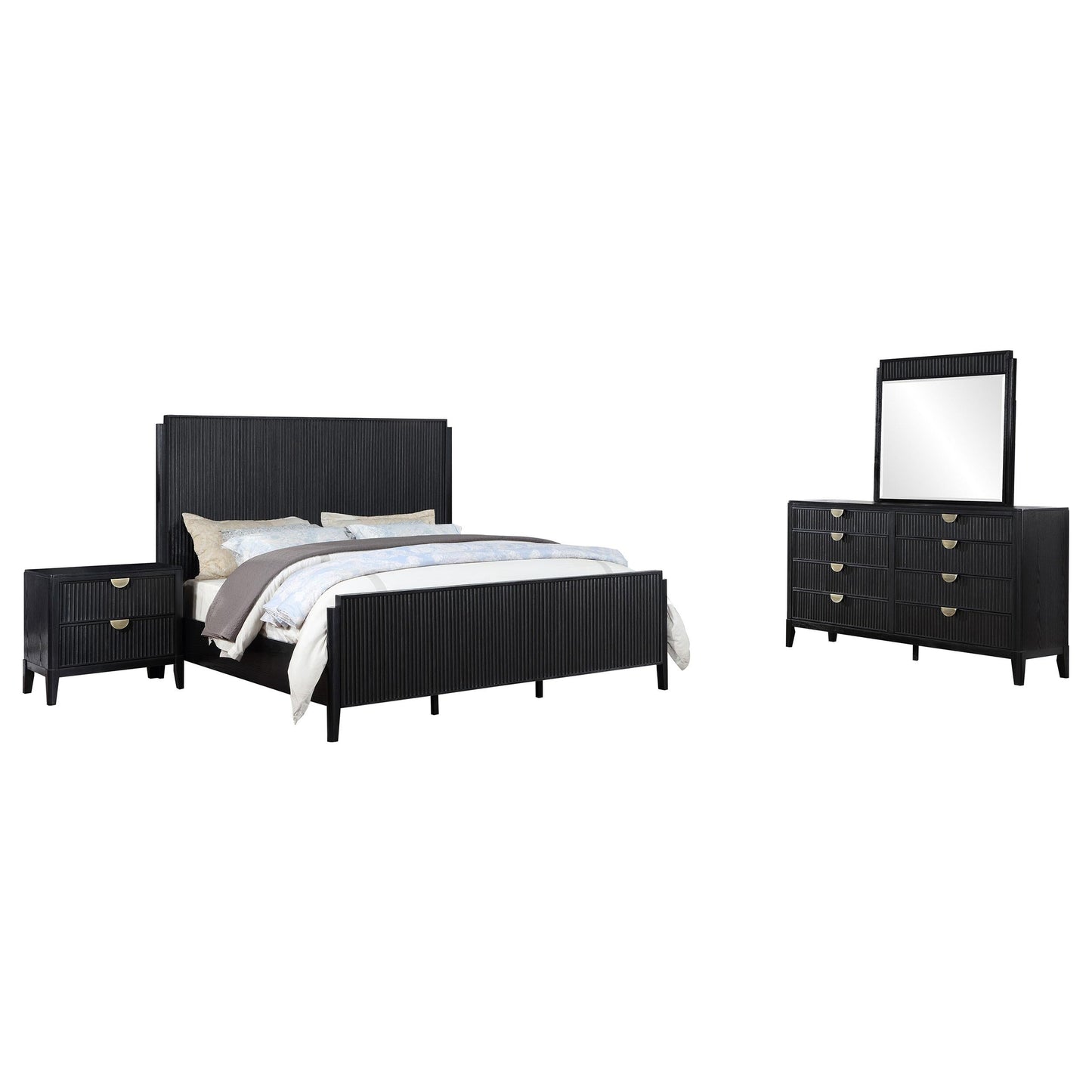 Coaster Fine Furniture Brookmead Modern Bedroom Furniture Set – Wire-Brushed Finish with Fluted Texturing, Golden Demi-Lune Handles, and English Dovetail Craftsmanship
