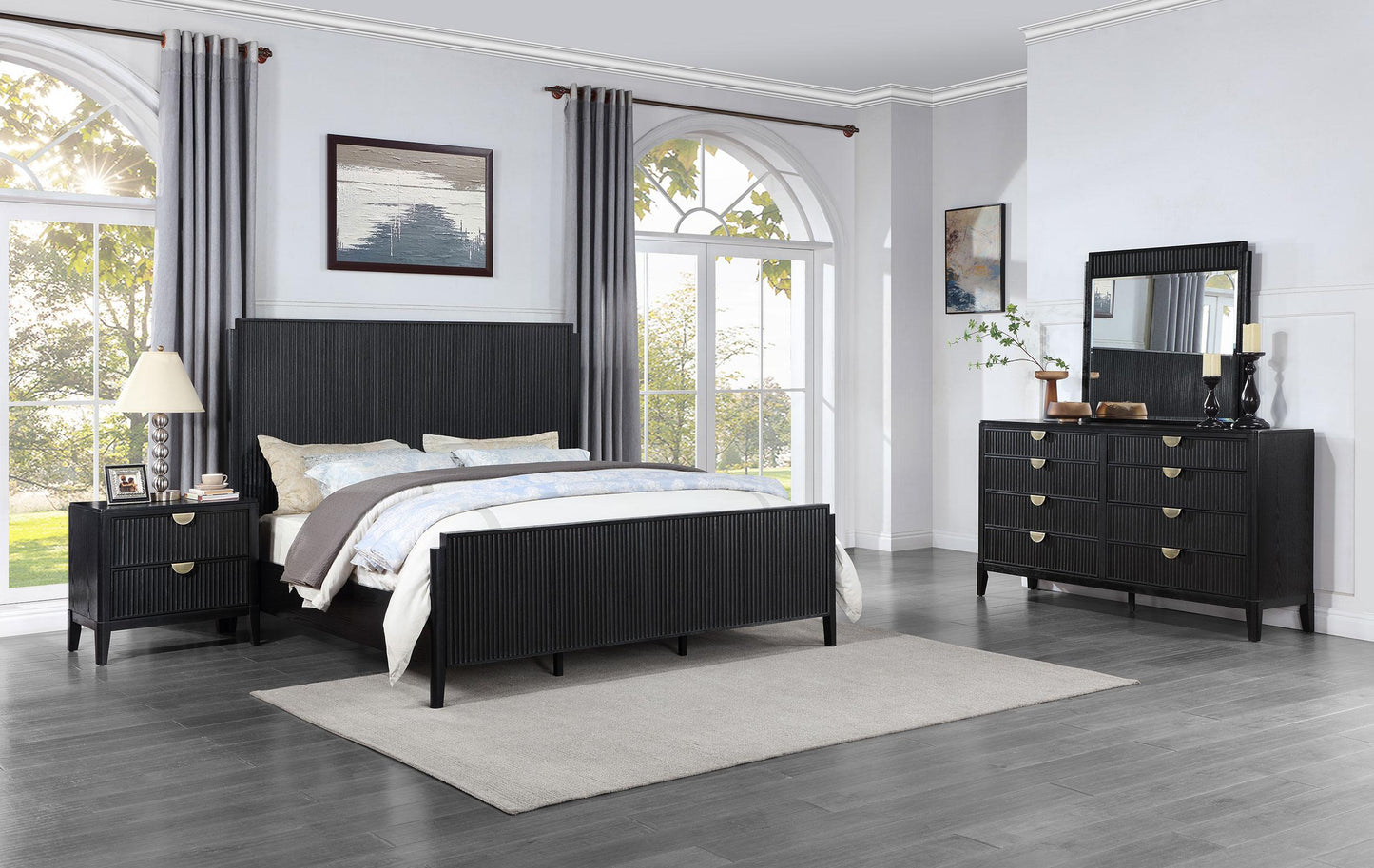 Coaster Fine Furniture Brookmead Modern Bedroom Furniture Set – Wire-Brushed Finish with Fluted Texturing, Golden Demi-Lune Handles, and English Dovetail Craftsmanship