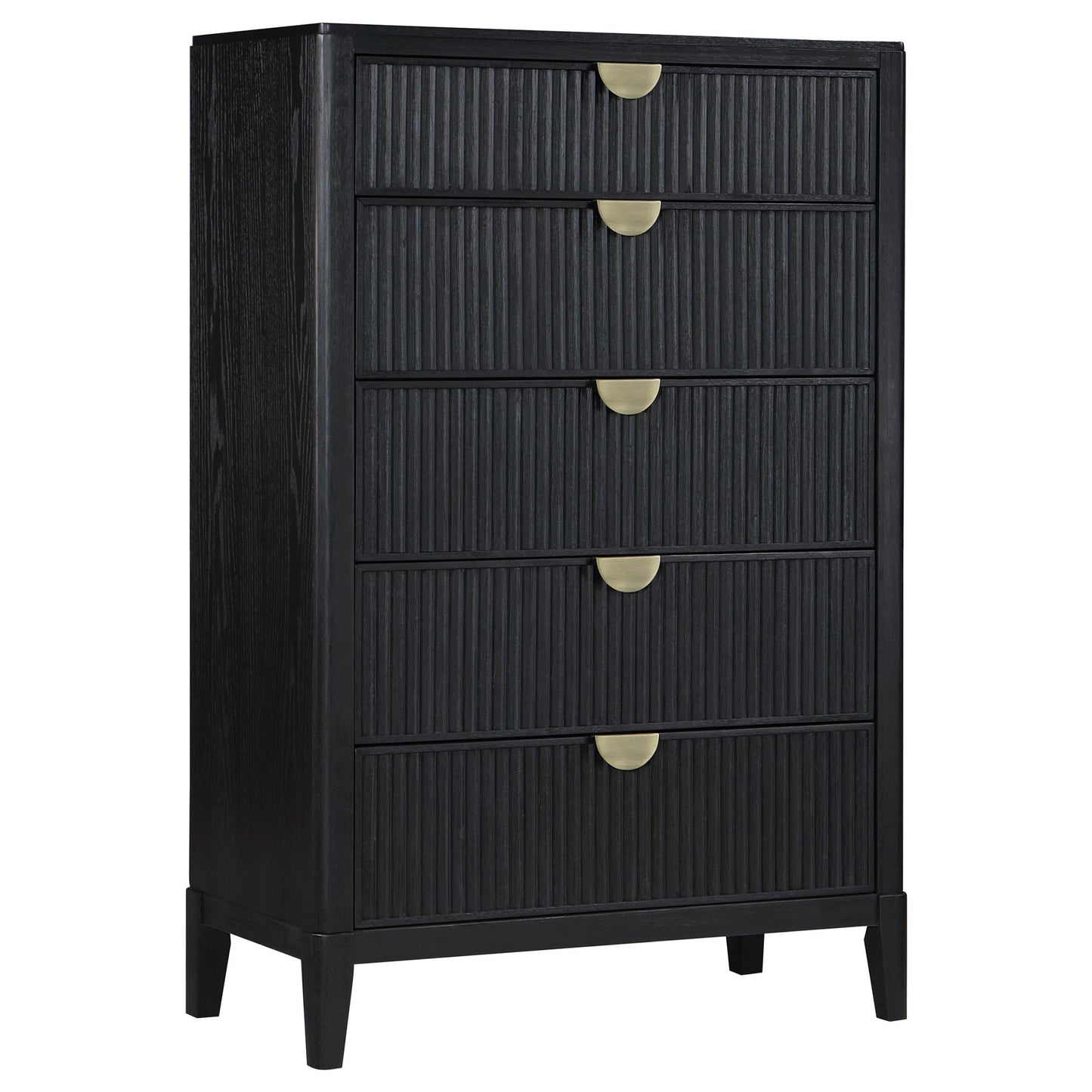 Coaster Fine Furniture Brookmead Modern Bedroom Furniture Set – Wire-Brushed Finish with Fluted Texturing, Golden Demi-Lune Handles, and English Dovetail Craftsmanship