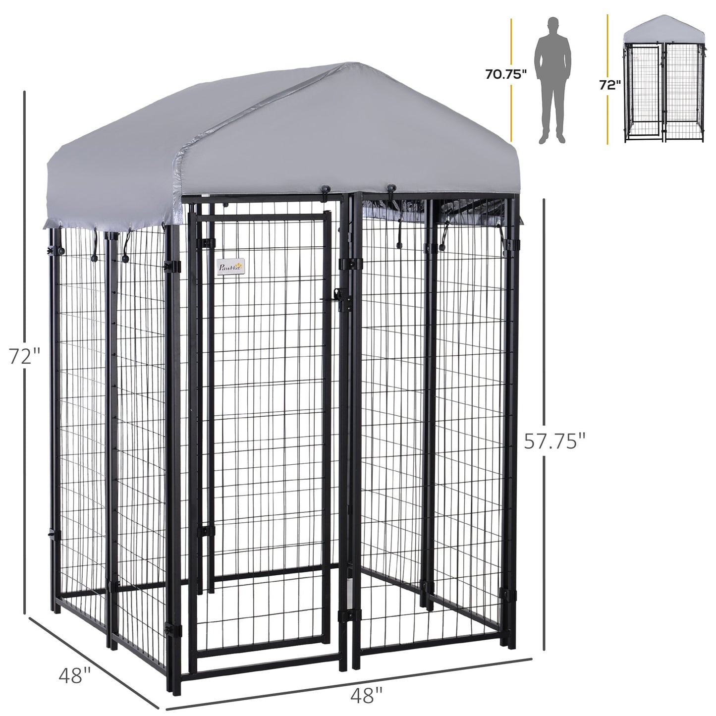 Large Outdoor Dog Kennel Galvanized Steel Fence with UV-Resistant Oxford Cloth Roof & Secure Lock 48" x 48"