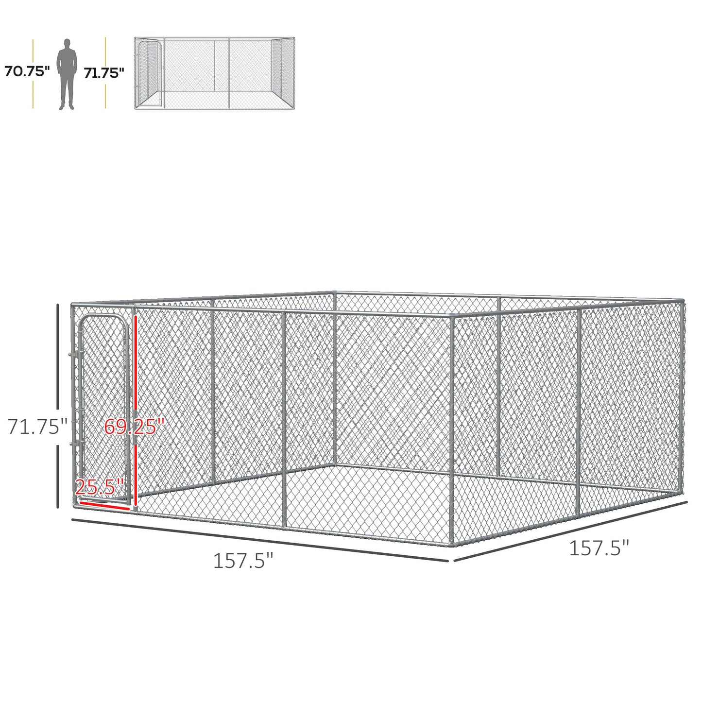 Heavy Duty Outdoor Dog Kennel Galvanized Chain Link Fence, Pet Run House Chicken Coop with Secure Lock Mesh Sidewalls for Backyard, Silver