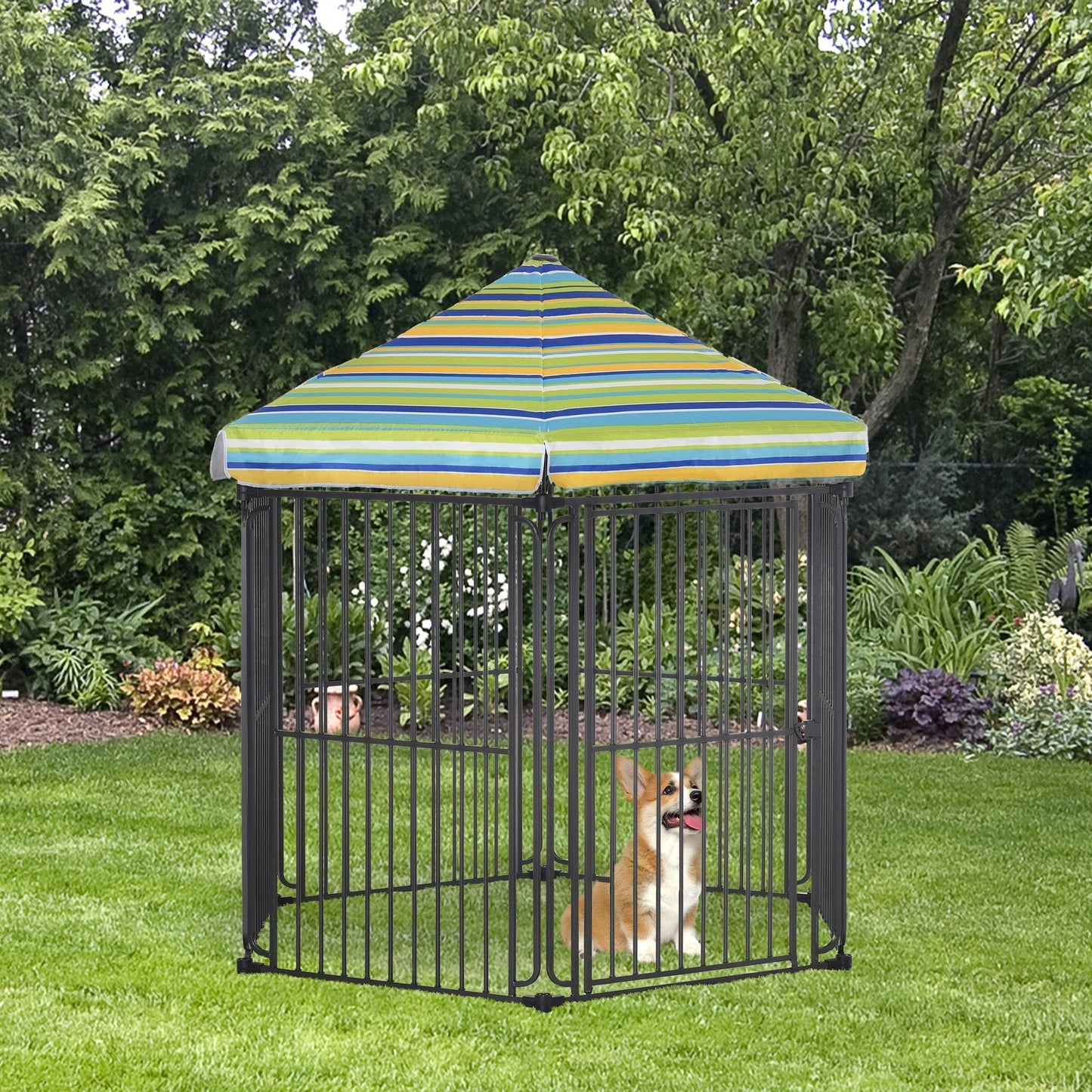 60" x 52" Heavy-Duty Outdoor Pet Cage Kennel with Weather-Resistant Polyester Roof, Locking Door, & Metal Frame