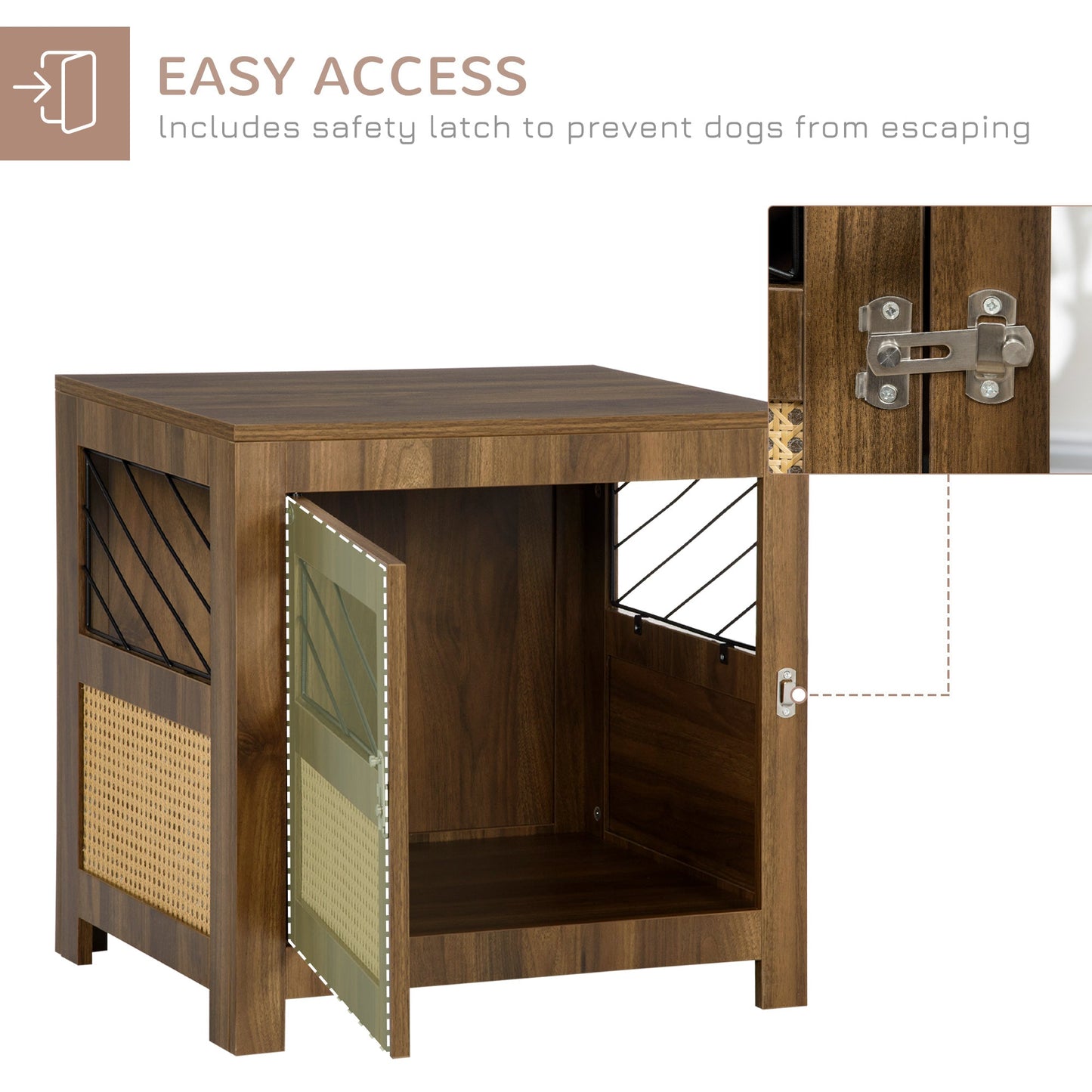 Dog Crate Furniture with Cushion, Wooden Dog Kennel End Table with Lockable Door, for Miniature Dogs, Indoor, Walnut
