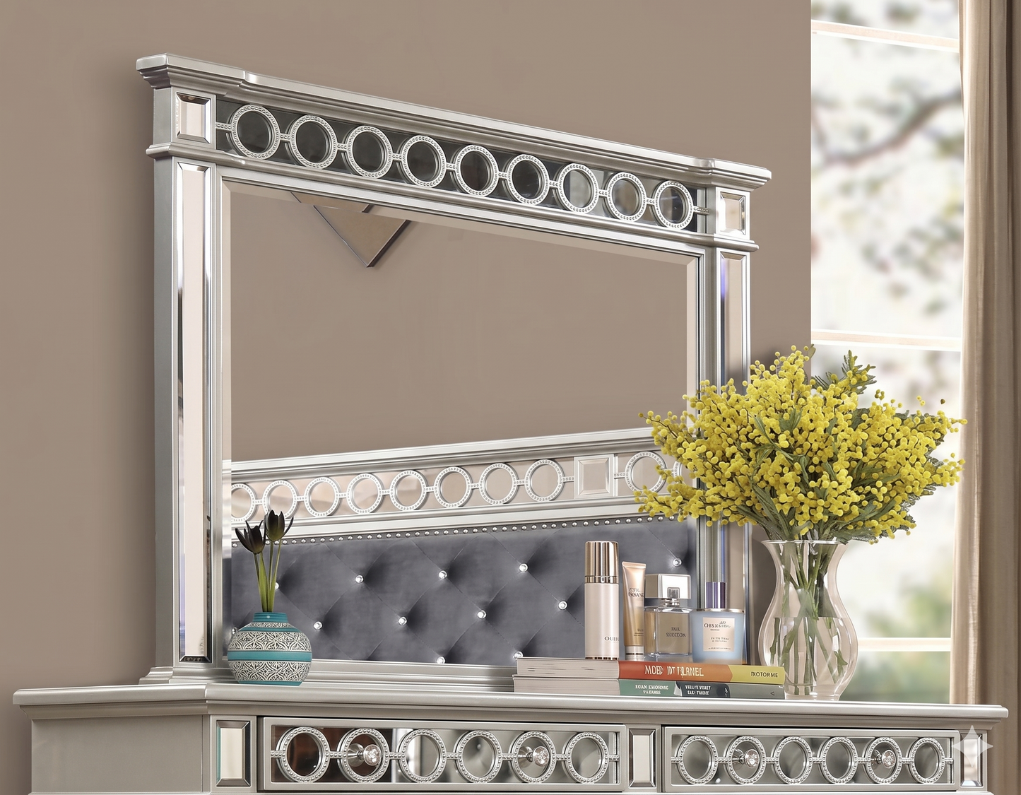 McFerran Home Furnishing B1689 Silver & Grey Velvet Bedroom Set