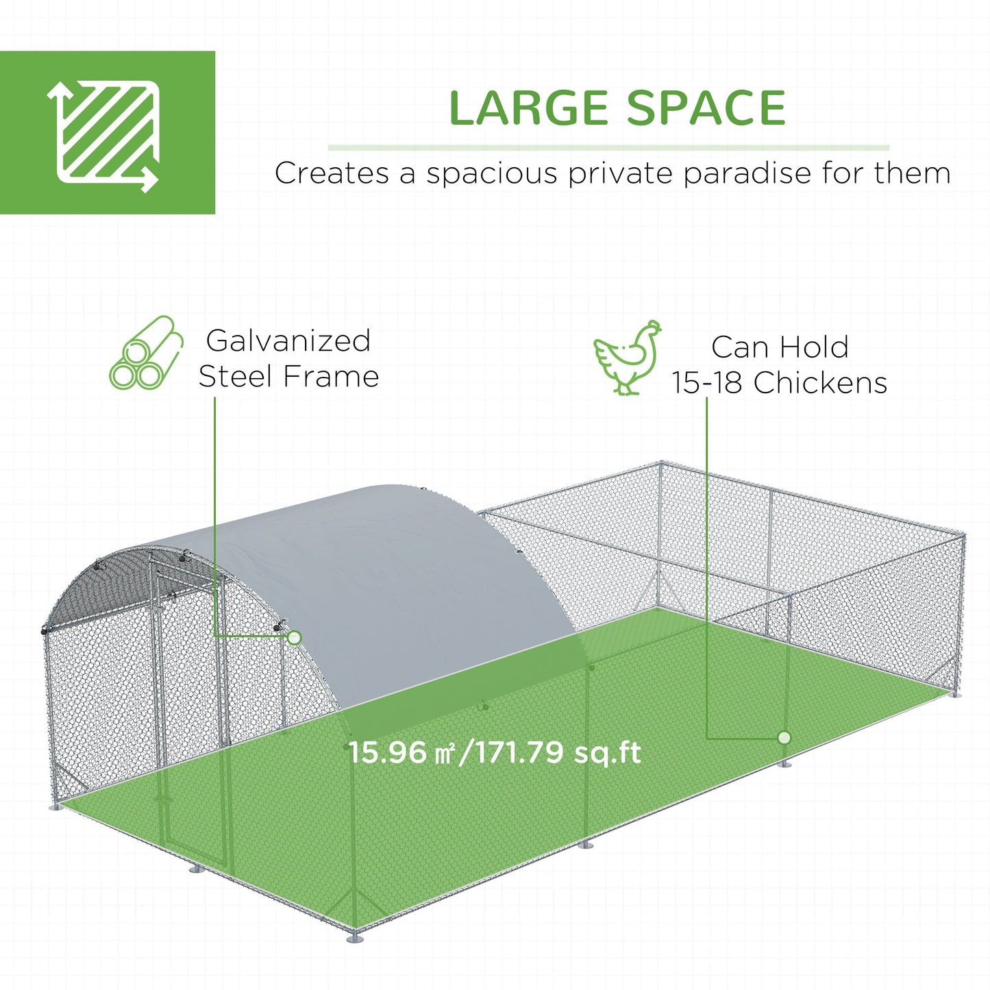 Metal Chicken Coop, Walkin Chicken Runs, Duck Rabbit Enclosure Pen, Outdoor Poultry Cage with Waterproof and Anti-UV Cover for Backyard, Farm, (1" Diameter, 18.7'L x 9.2'W x 6.4'H)