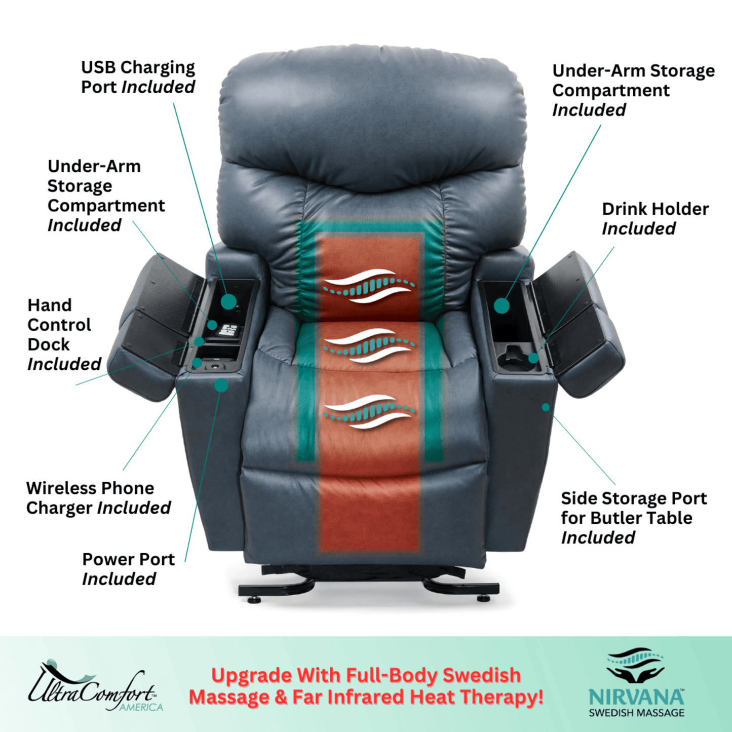 UltraComfort Maya UC566-MXW Medium-Wide Power Lift Chair - Stellar Positioning