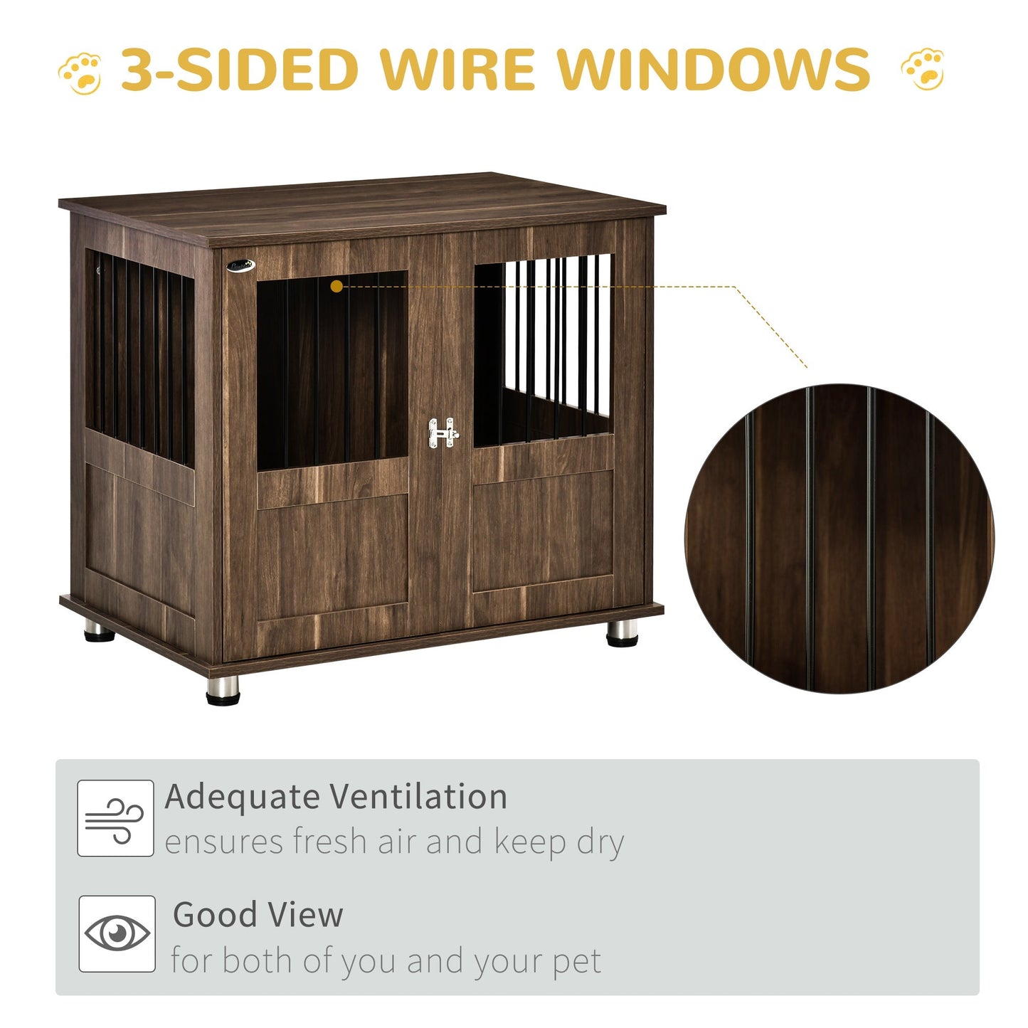 Furniture Style Dog Crate, Wooden & Wire End Table, Small & Medium Pet Crate with Magnetic Double Door Indoor Decorative Dog Kennel Cage, Brown