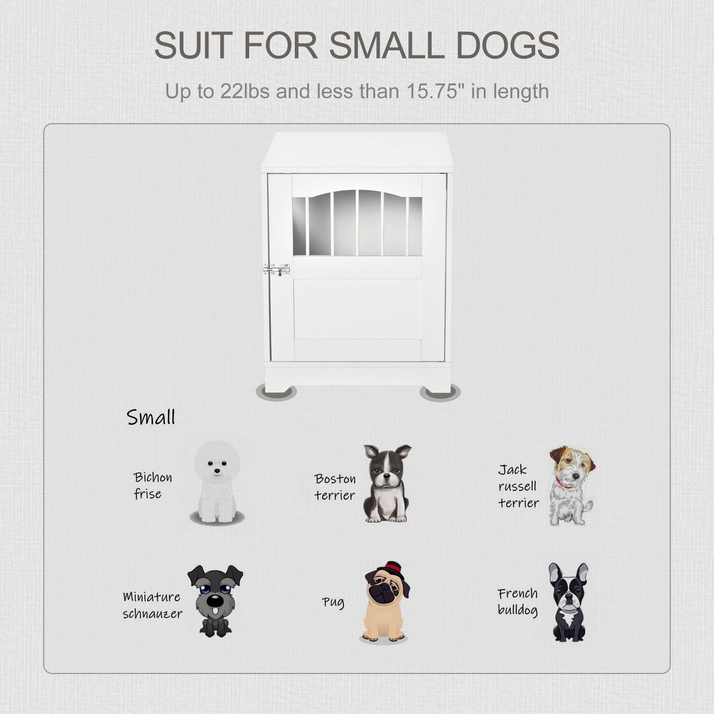 Furniture Stylish Dog Kennel, Wooden & Wire End Table with Cushion & Lockable Door, Miniature Size Pet Crate Indoor Puppy Cage, White