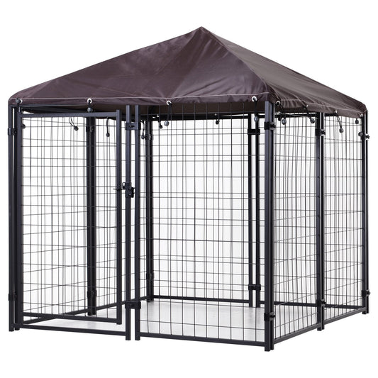 Lockable Dog House Kennel with Water-resistant Roof for Small and Medium Sized Pets, 4.6' x 4.6' x 5'