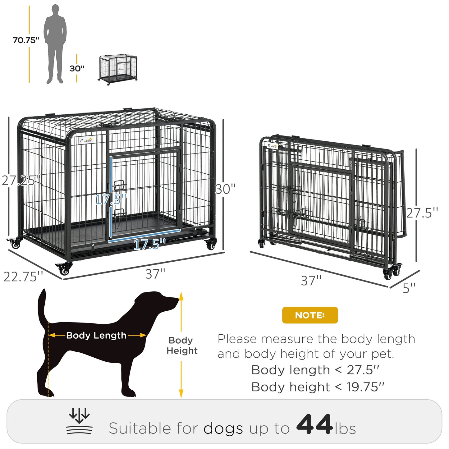 Metal Dog Crate Heavy Duty Kennel with Removable