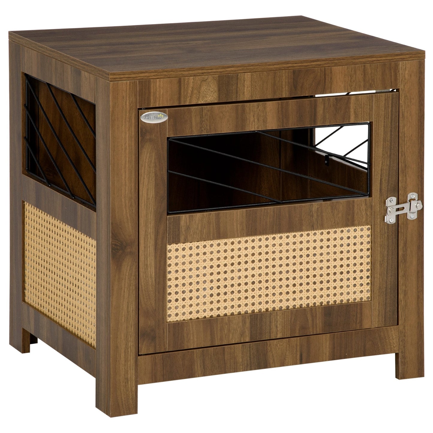 Dog Crate Furniture with Cushion, Wooden Dog Kennel End Table with Lockable Door, for Miniature Dogs, Indoor, Walnut