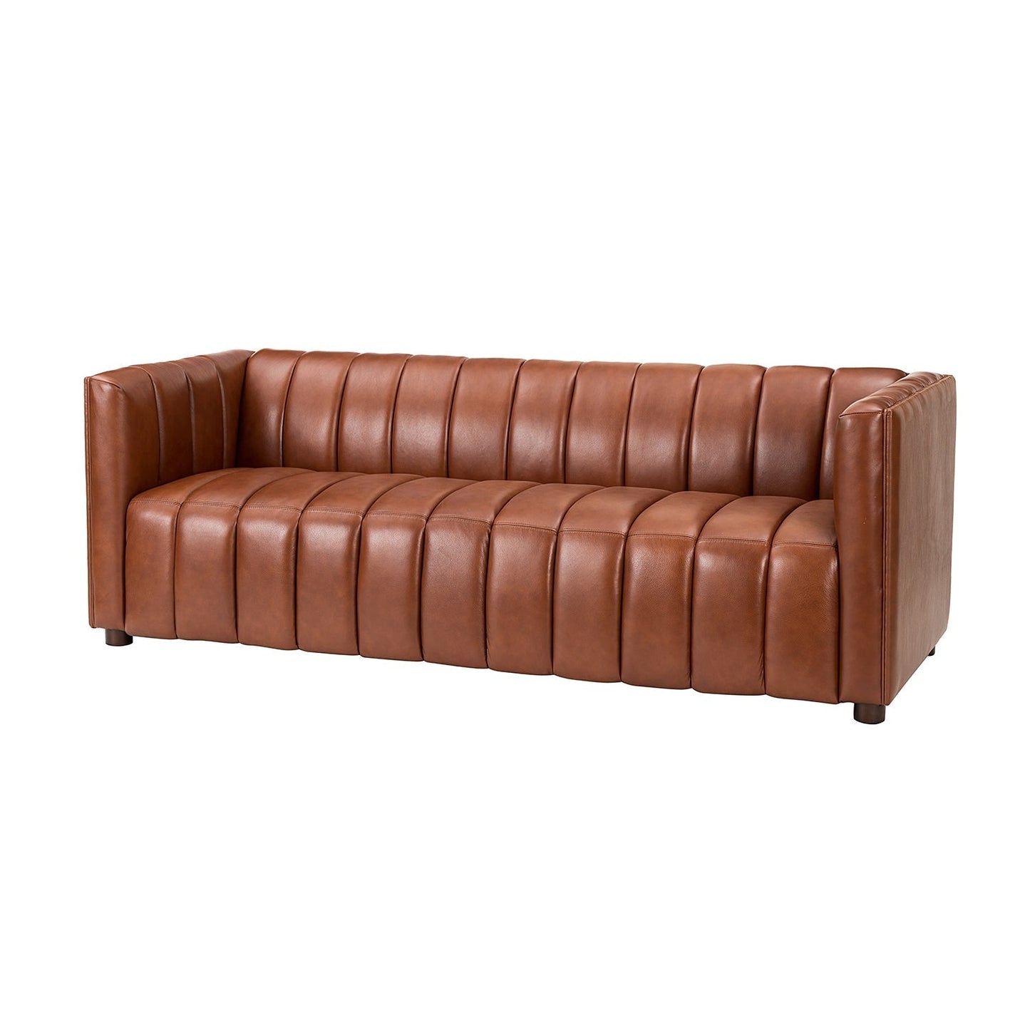 Ulysses Genuine Leather Sofa – Brown Channel-Tufted Luxury Sofa