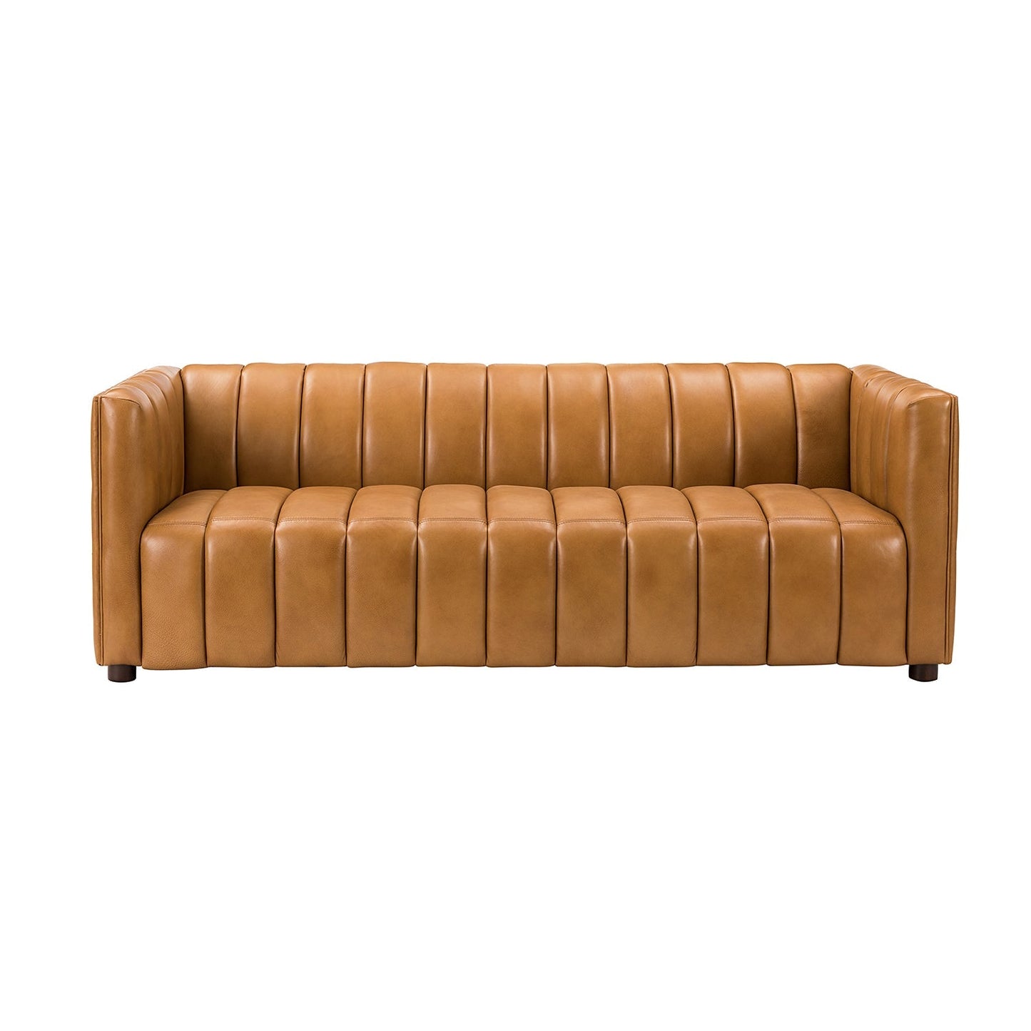 Ulysses Genuine Leather Sofa – Camel Channel-Tufted Luxury Sofa