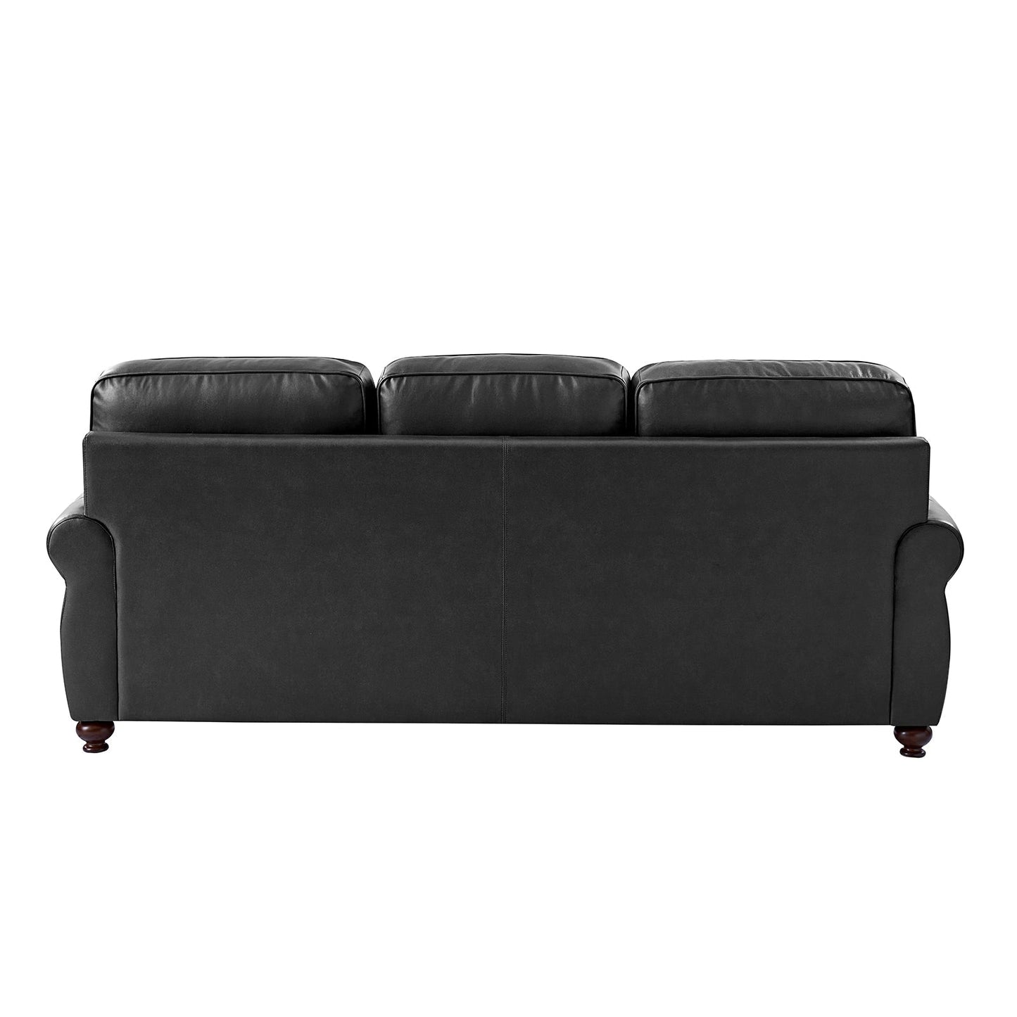 Gerardo Genuine Leather Sofa – Black Rolled Arm Nailhead Sofa