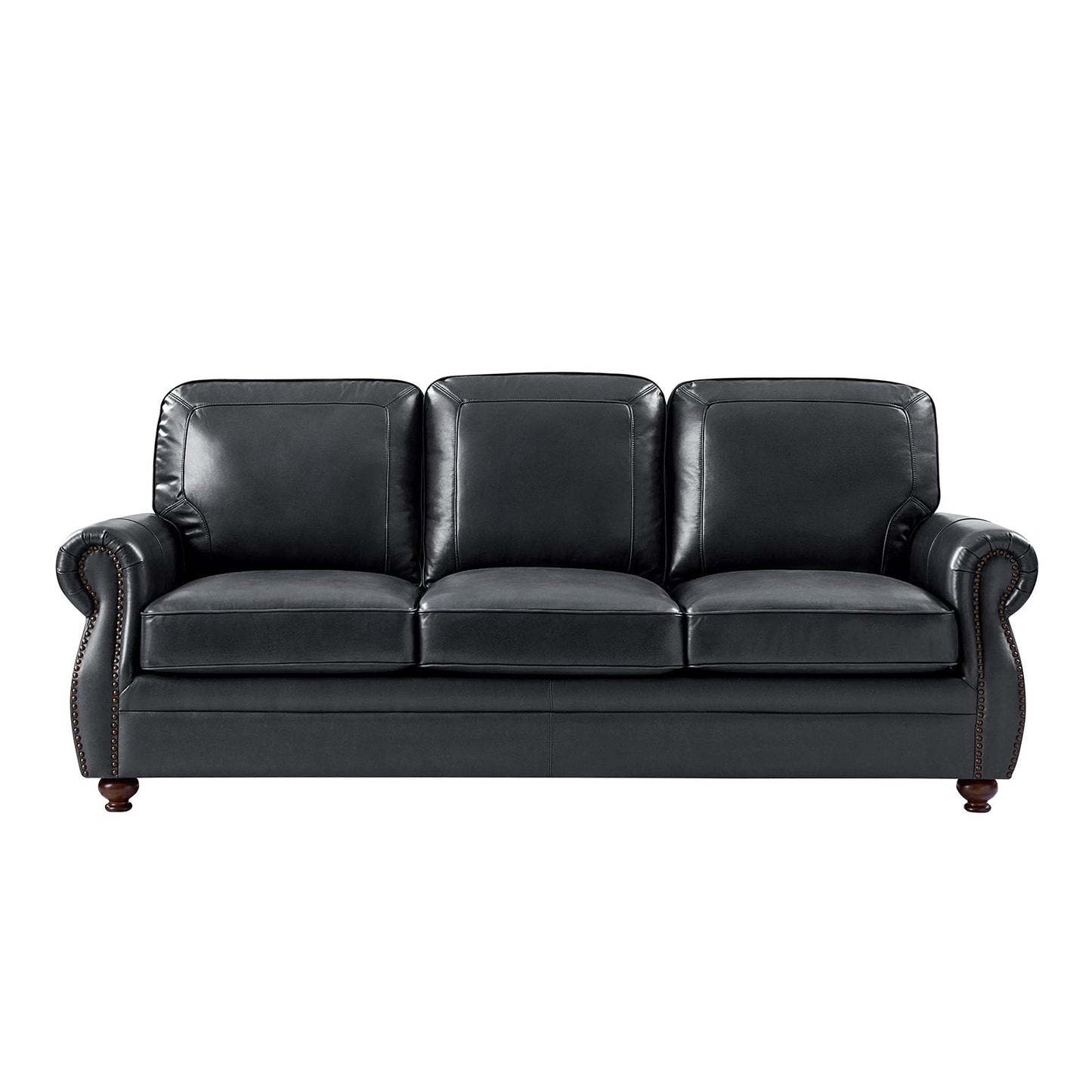 Gerardo Genuine Leather Sofa – Navy Blue Rolled Arm Nailhead Sofa