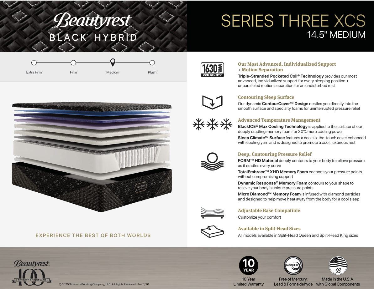 Beautyrest Black XCS Series Three Medium Hybrid Mattress
