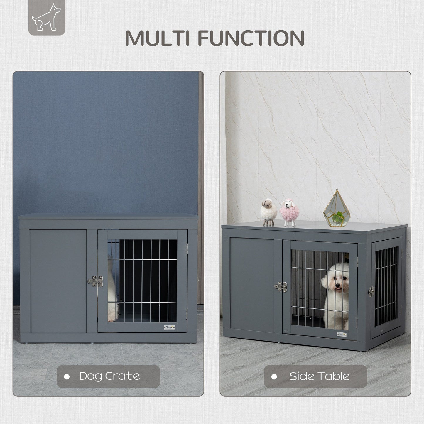 Furniture Style Indoor Dog Crate, End Table Pet Cage Kennel with Double Doors, and Locks, for Small and Medium Dogs, Grey