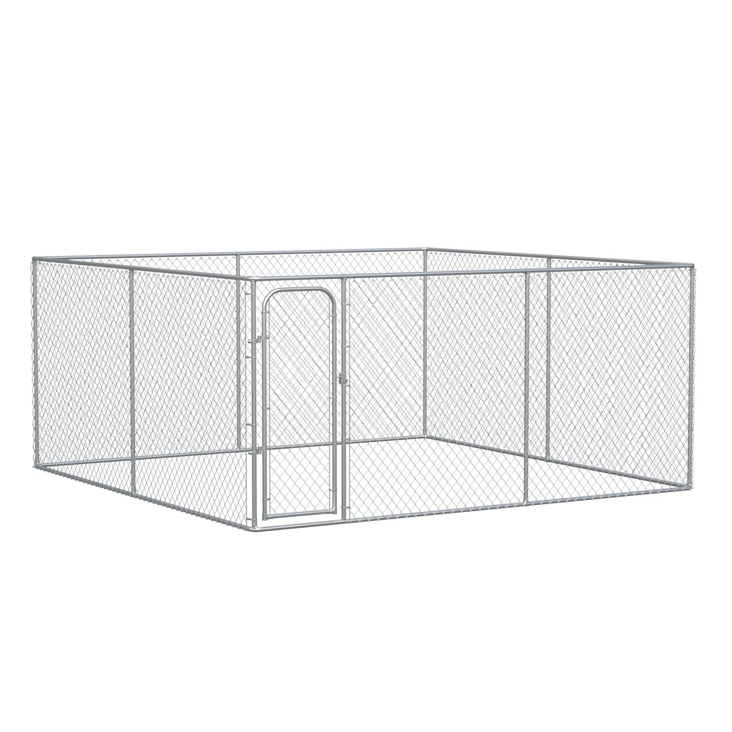 Heavy Duty Outdoor Dog Kennel Galvanized Chain Link Fence, Pet Run House Chicken Coop with Secure Lock Mesh Sidewalls for Backyard, Silver