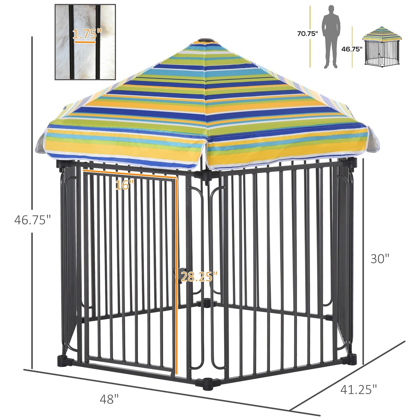 47" Heavy-duty Pet Playpen Kennel with Door & Removable Cover 6 Panels Freestanding Puppy Crate Fence for Small Medium Sized Dogs